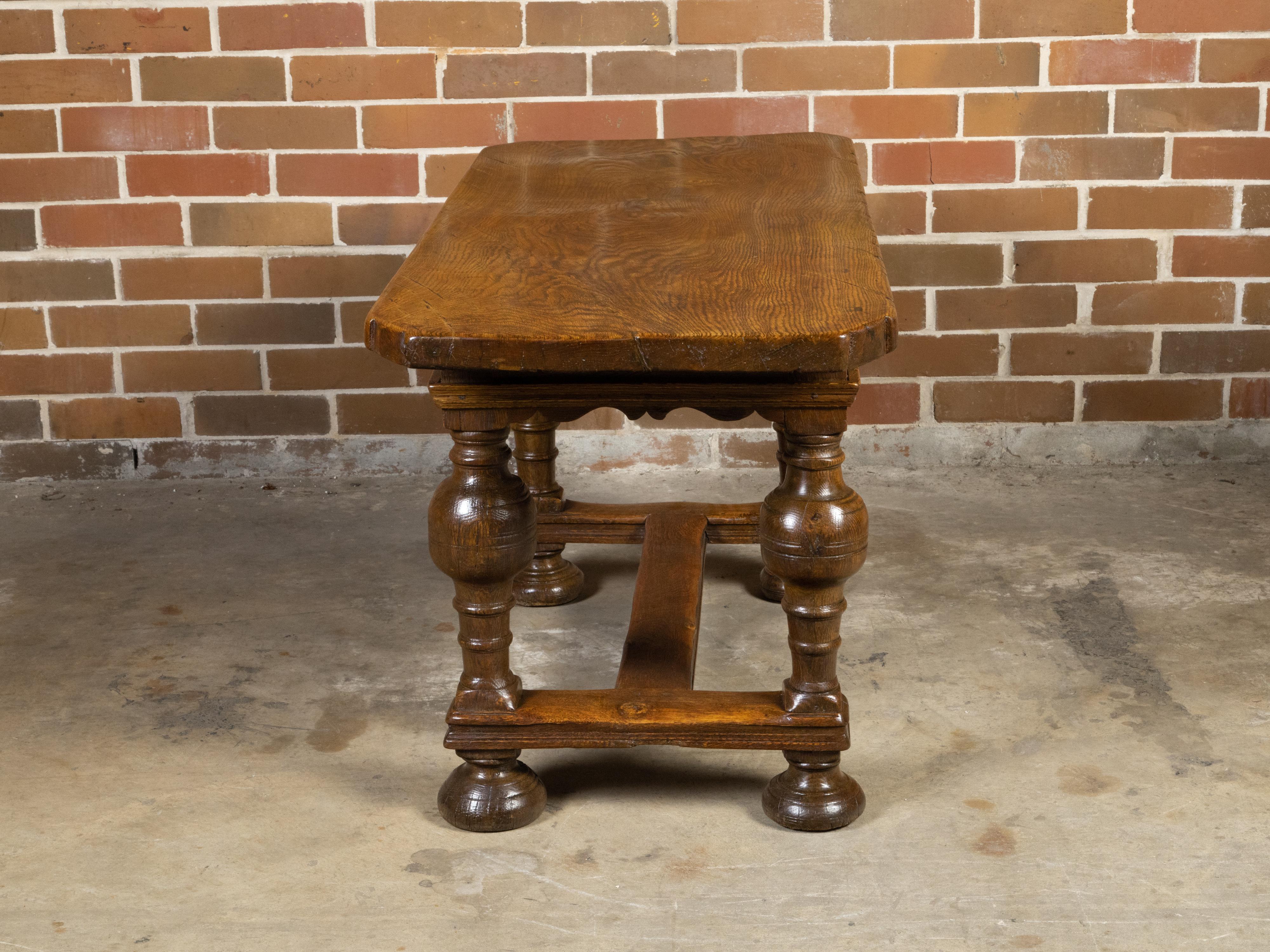 Danish Langeland Late 19th Century Oak Table with Carved Apron and Turned Legs For Sale 1
