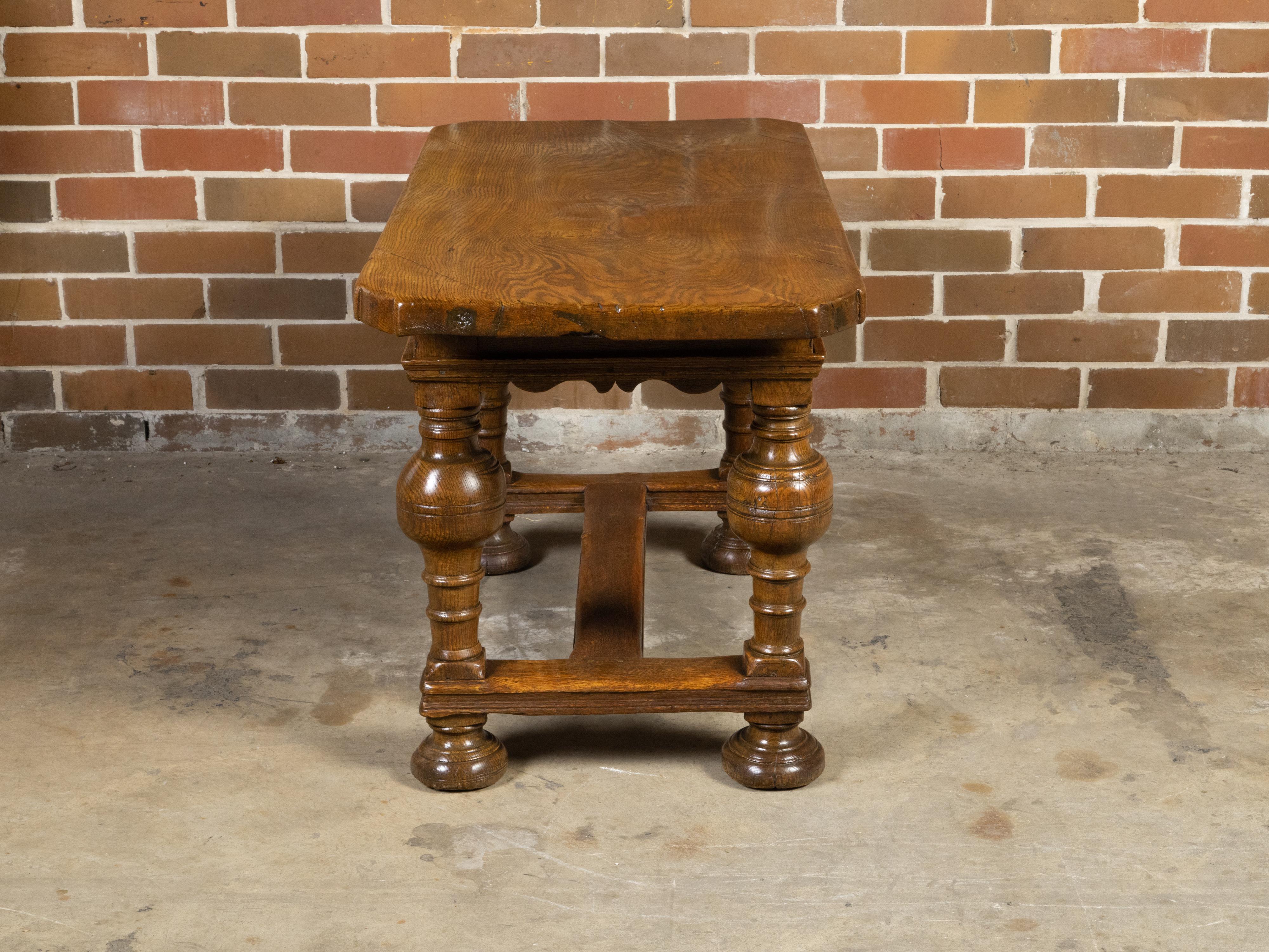 Danish Langeland Late 19th Century Oak Table with Carved Apron and Turned Legs For Sale 3