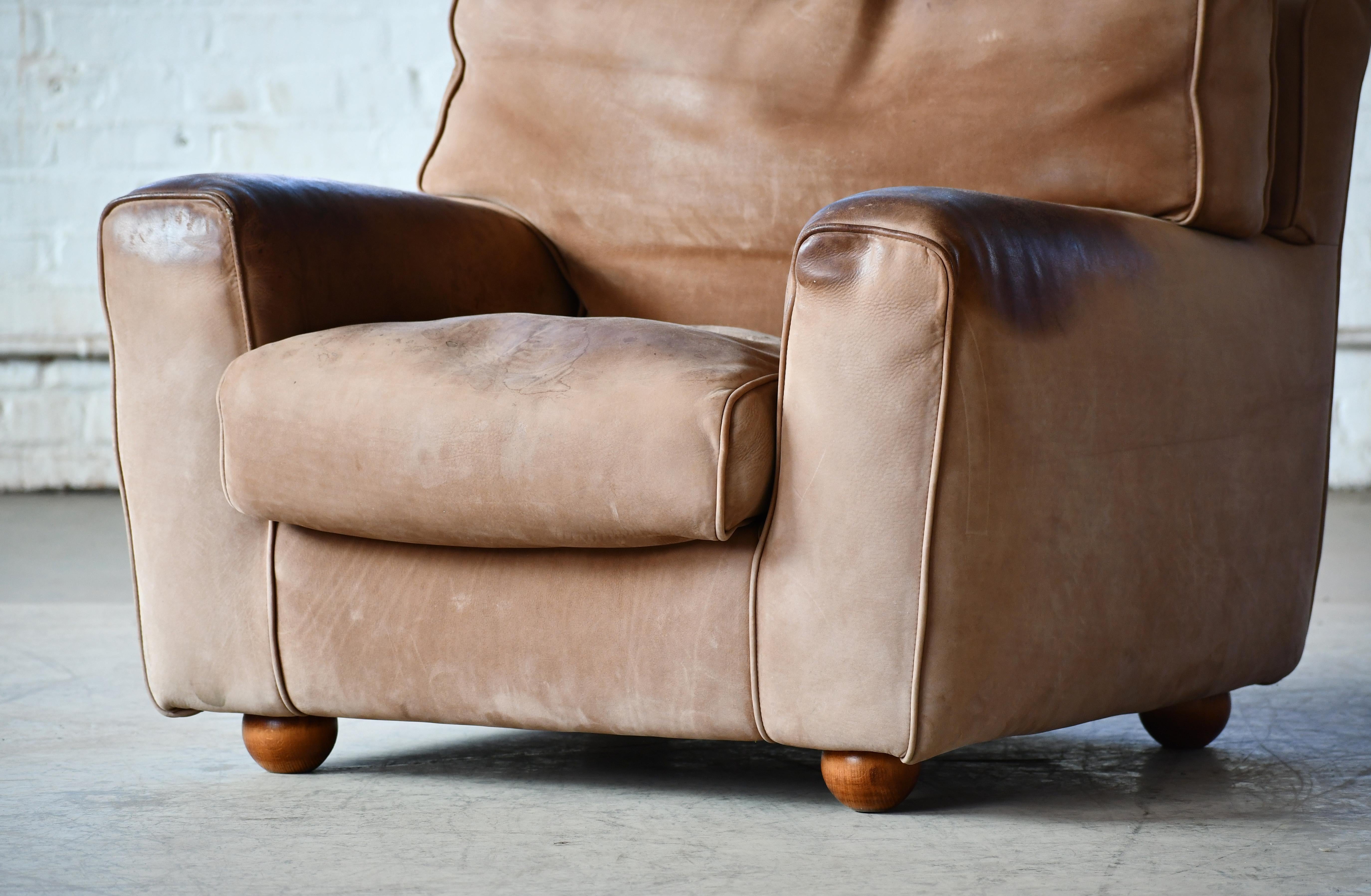 Danish Large 1970s Brutalist Club Chair in Suede with Noble Patina and Wear For Sale 4