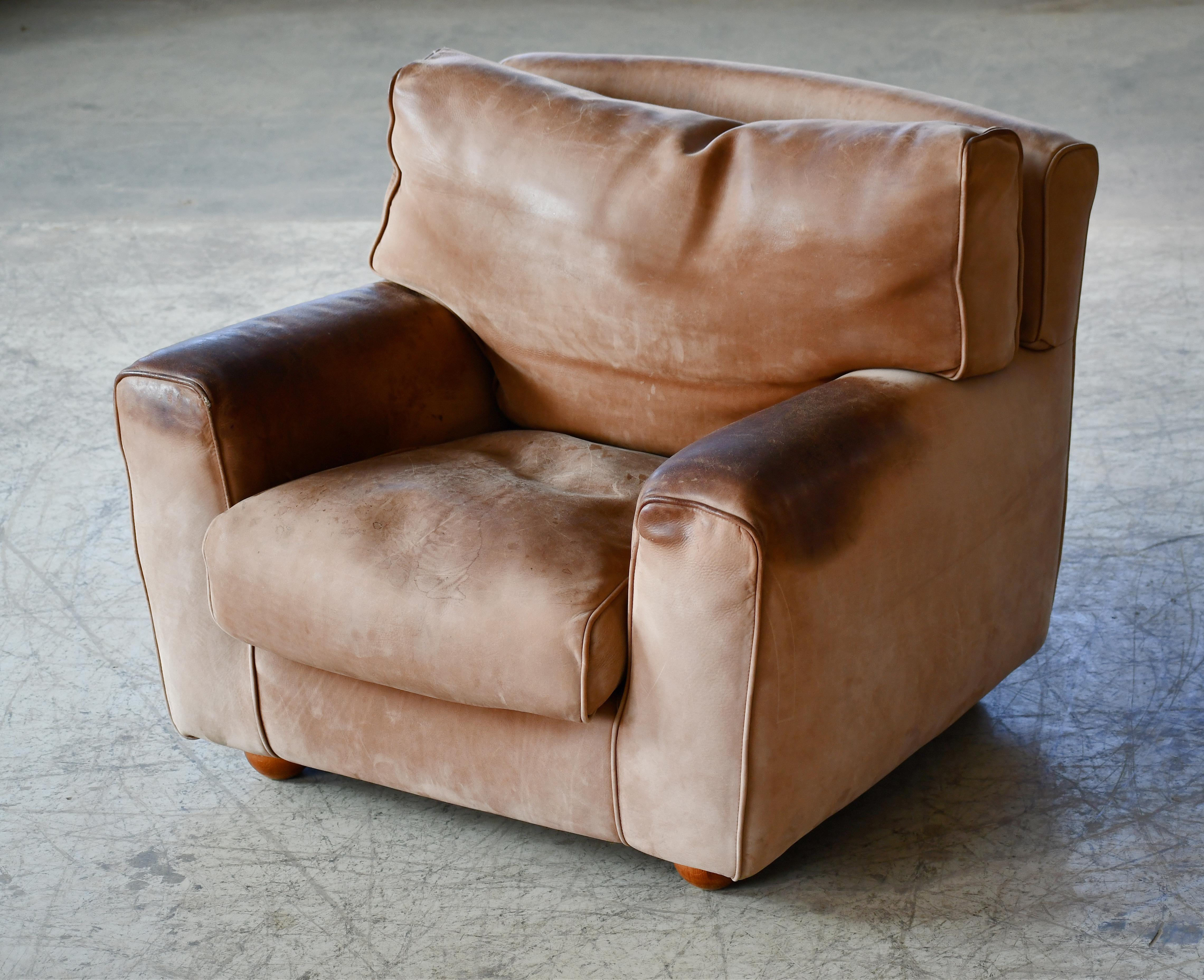 Danish Large 1970s Brutalist Club Chair in Suede with Noble Patina and Wear For Sale 5