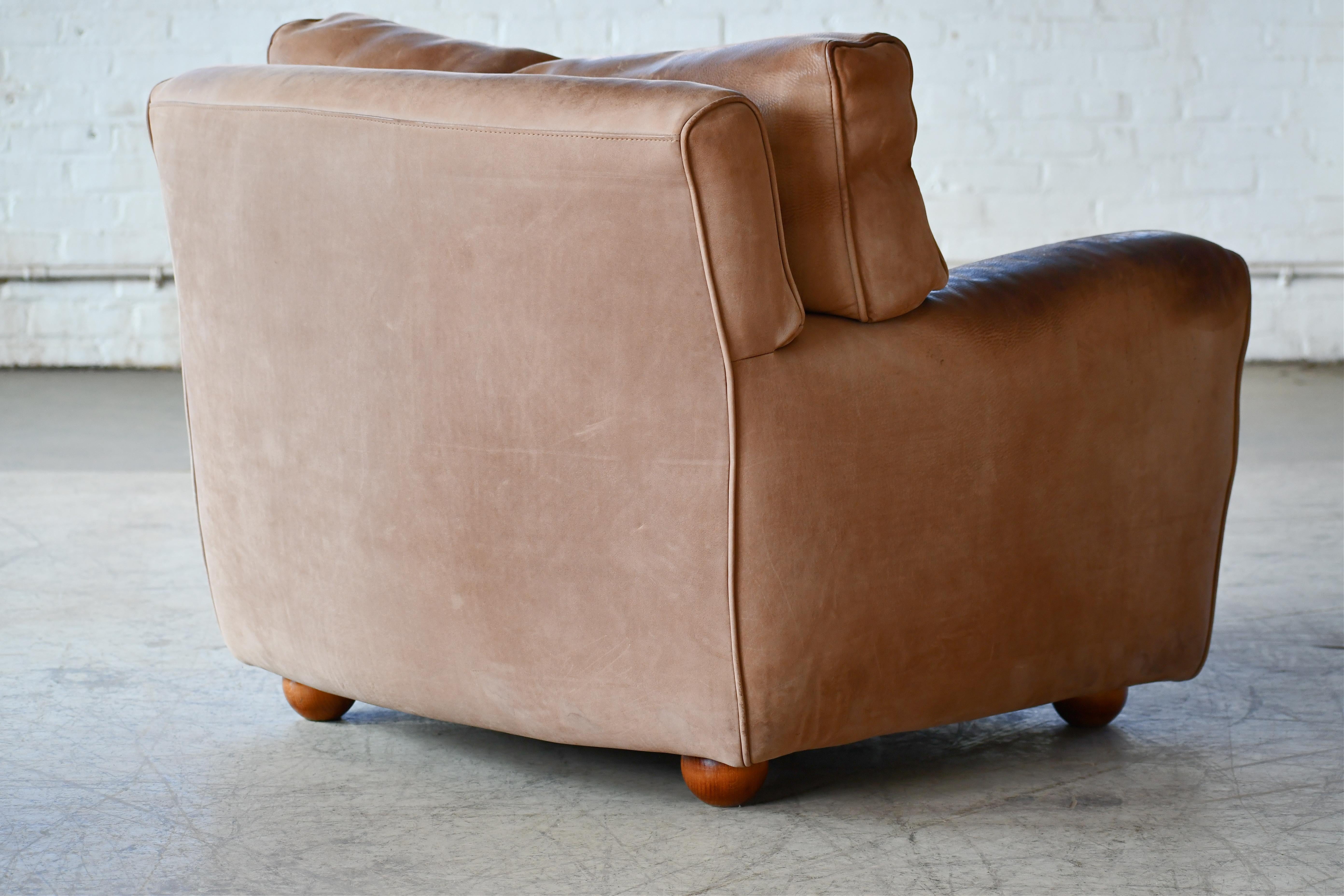 Danish Large 1970s Brutalist Club Chair in Suede with Noble Patina and Wear For Sale 10