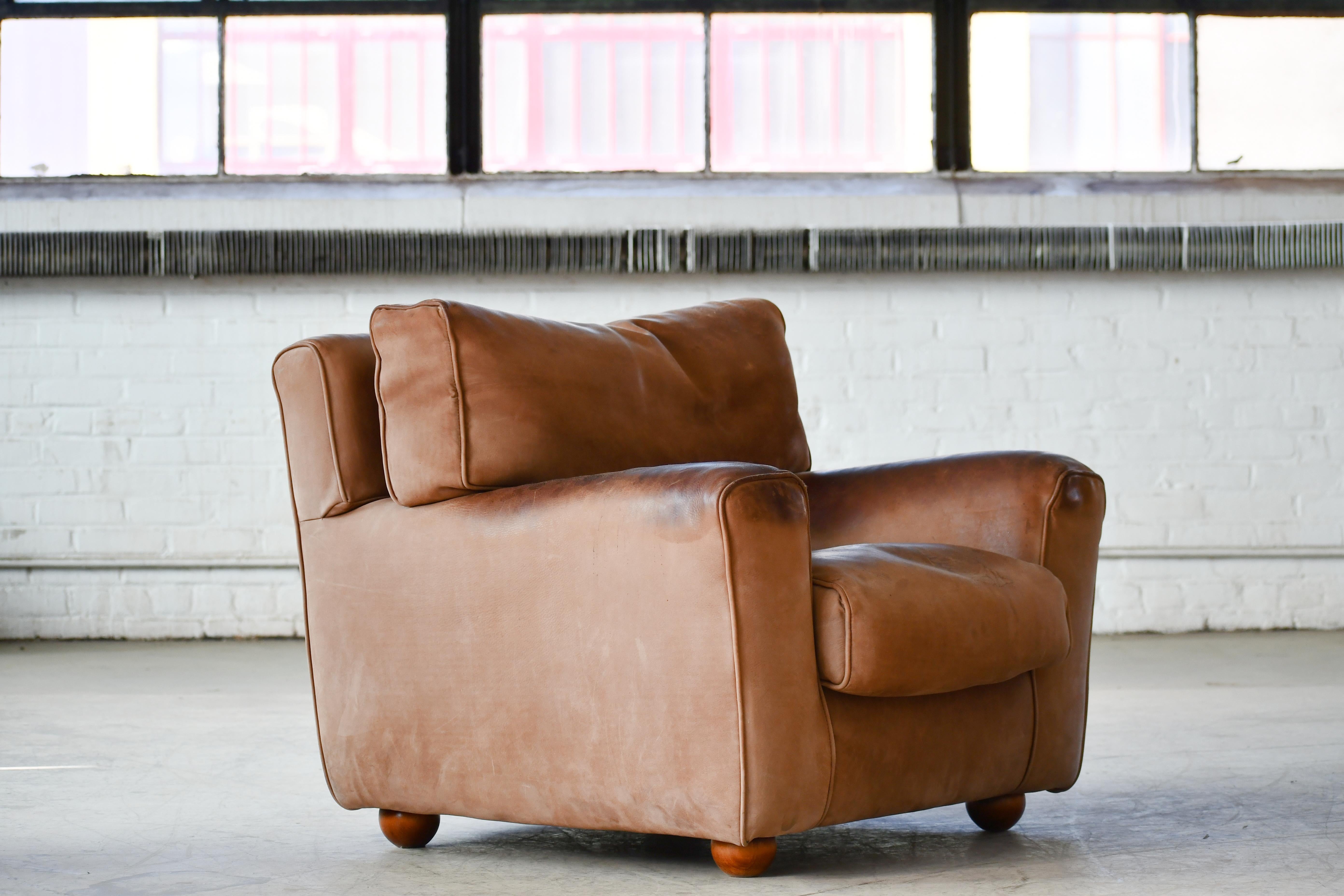 Danish Large 1970s Brutalist Club Chair in Suede with Noble Patina and Wear In Good Condition For Sale In Bridgeport, CT