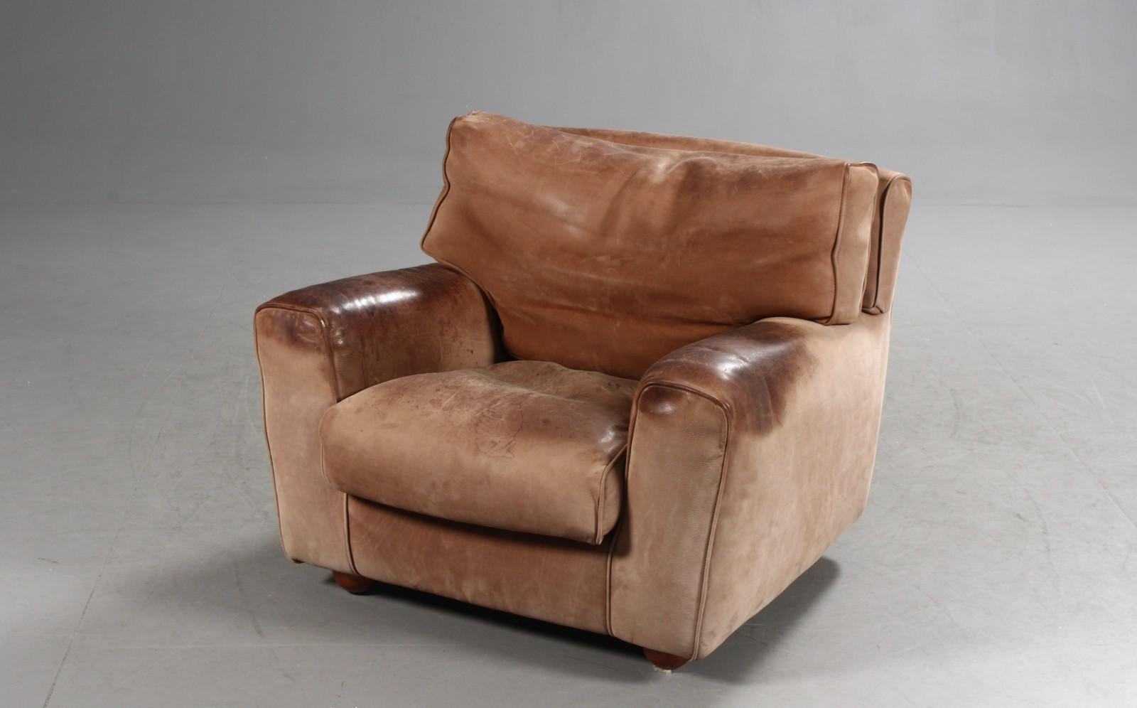 Late 20th Century Danish Large 1970s Brutalist Club Chair in Suede with Noble Patina and Wear For Sale