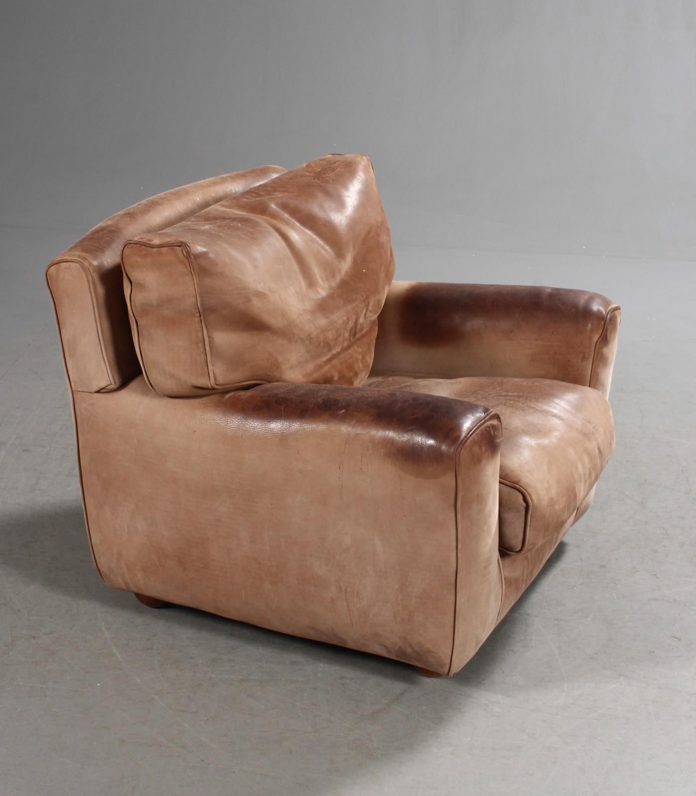 Danish Large 1970s Brutalist Club Chair in Suede with Noble Patina and Wear For Sale 1