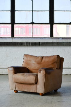 Danish Large 1970s Brutalist Club Chair in Suede with Noble Patina and Wear