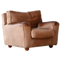 Danish Large 1970s Brutalist Club Chair in Suede with Noble Patina and Wear