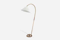 Danish, Large Floor Lamp, Painted Cast Metal, Fabric, Denmark, 1930s