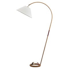 Danish, Large Floor Lamp, Painted Cast Metal, Fabric, Denmark, 1930s