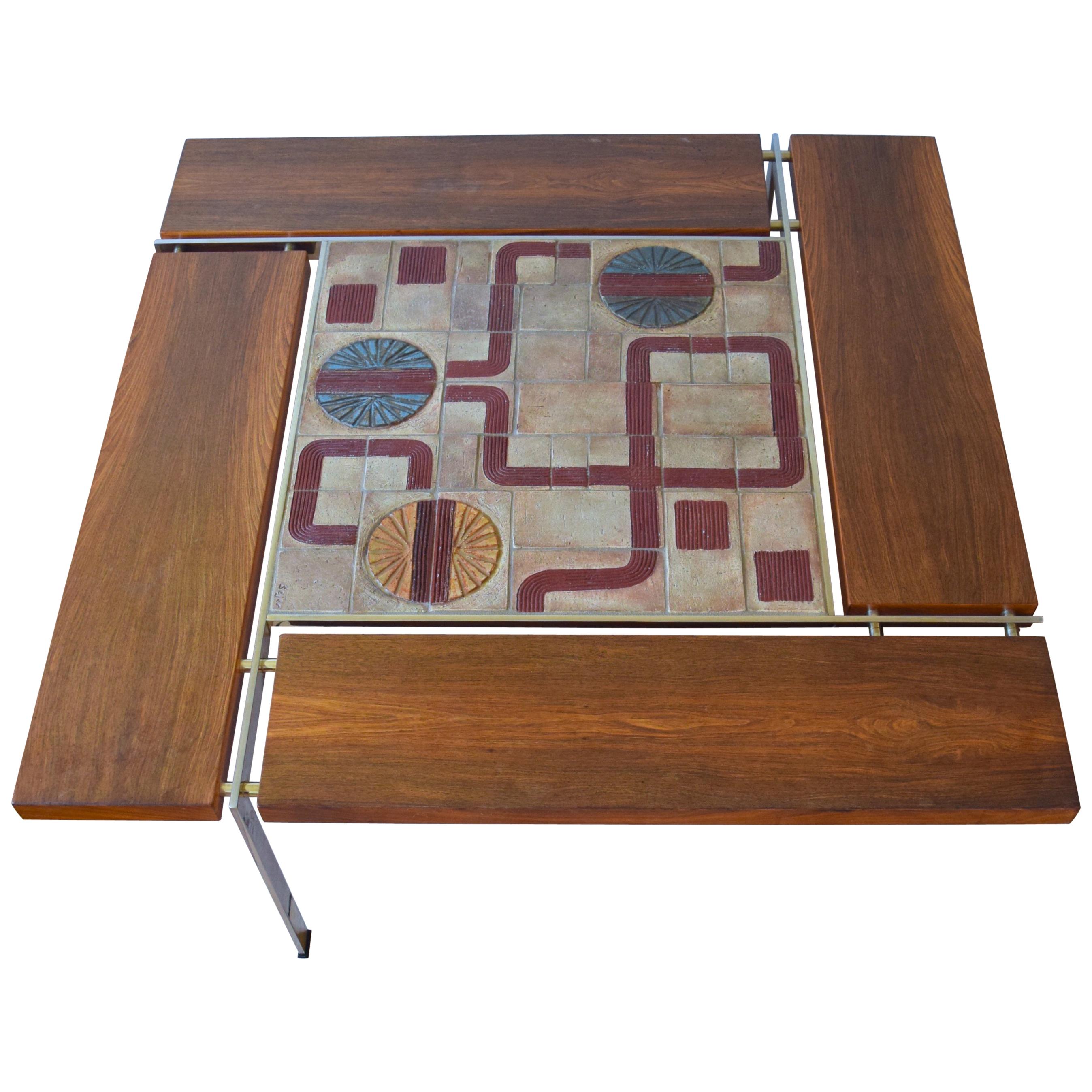 Danish Large Rosewood & Chrome Coffee Table by Svend Aage Jessen & Sejer Pottery