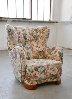 Danish Large Scale Lounge Chair in Floral Fabric 1940s