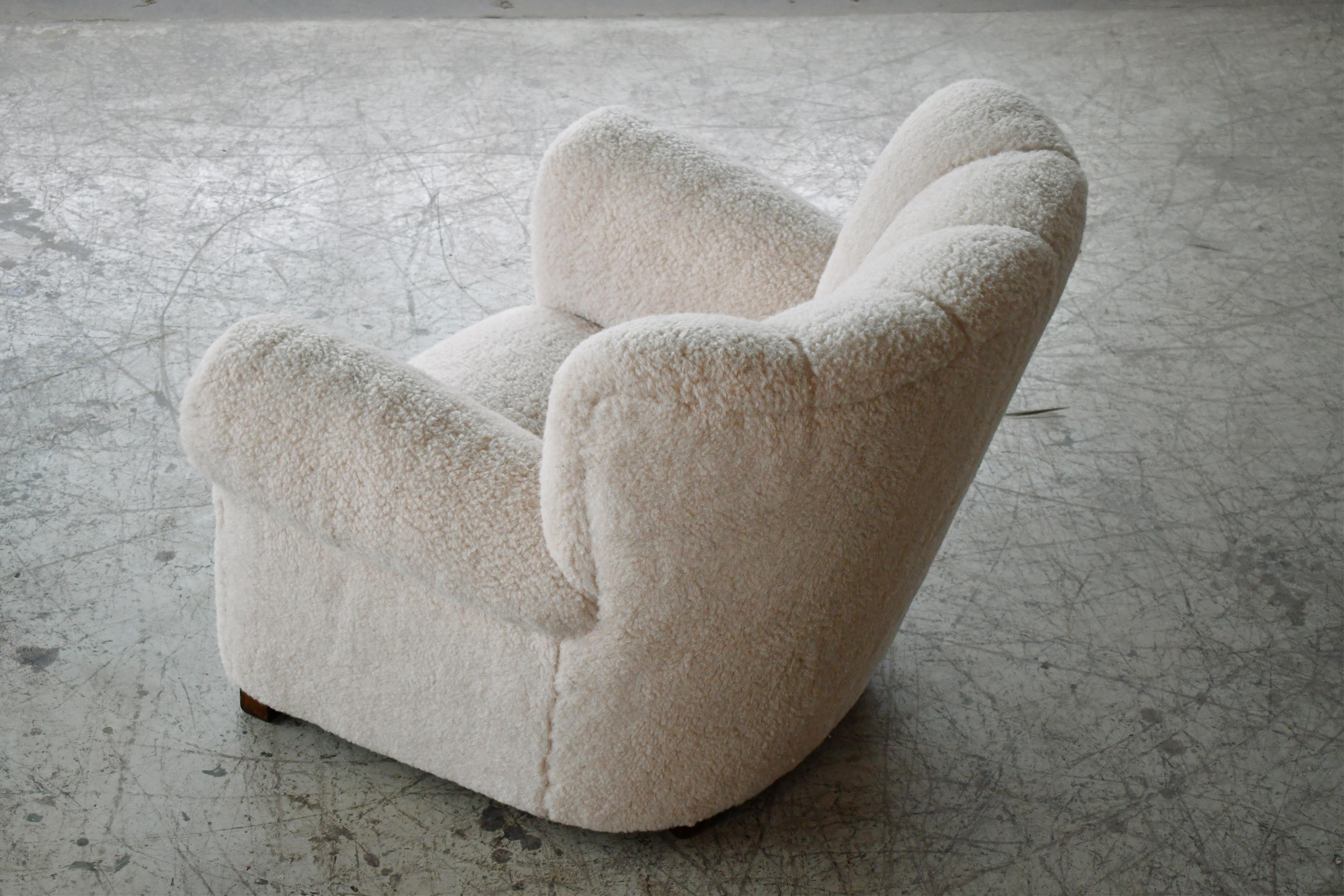 Wool Danish Large Size Club Chair in Beige Lambswool, 1940s