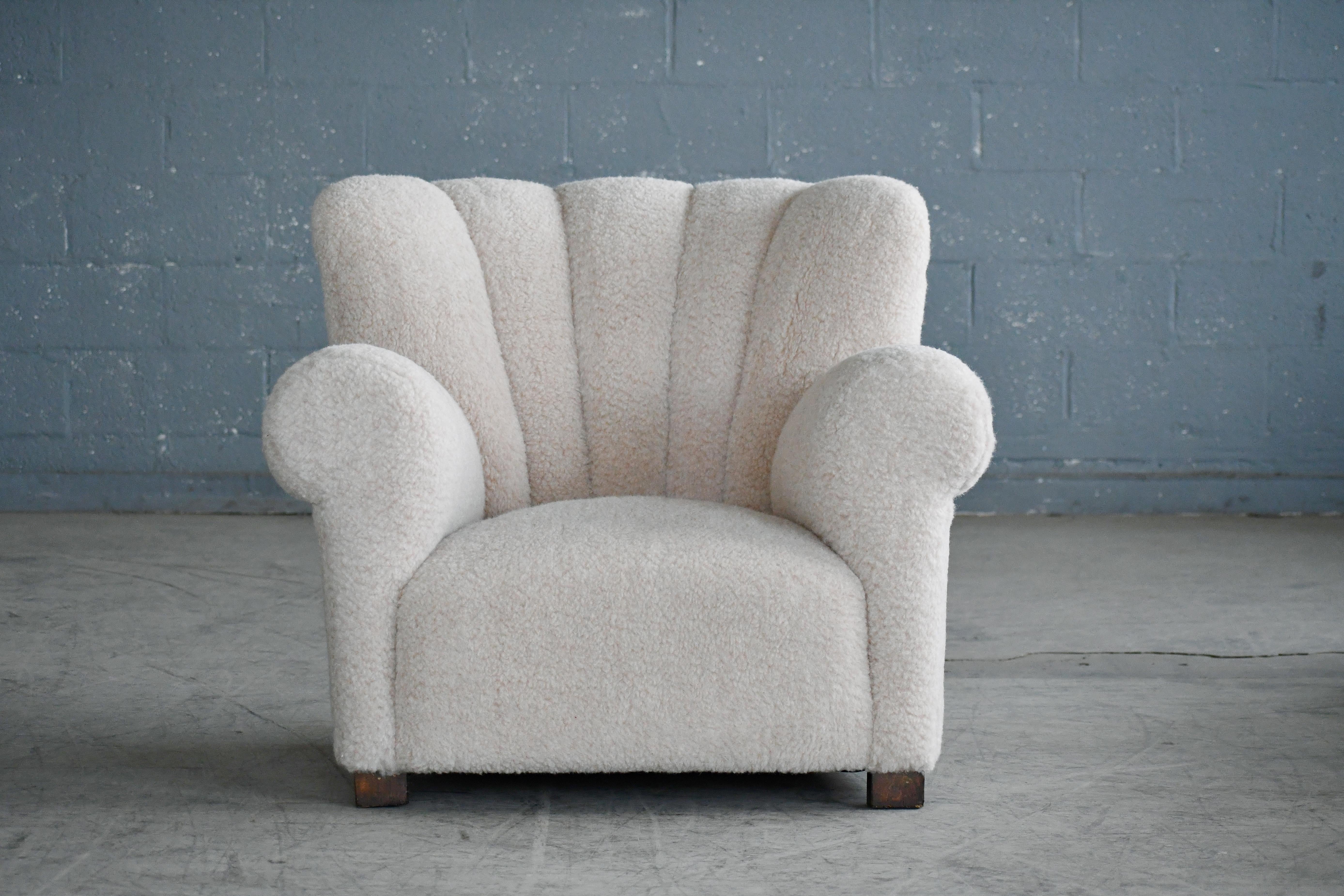 Danish Large Size Club Chair in Beige Lambswool, 1940s 2