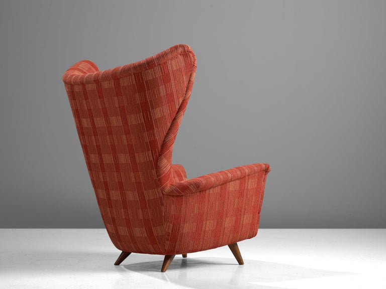 Mid-Century Modern Italian Large Wingback Chair in Red Upholstery