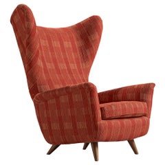 Italian Large Wingback Chair in Red Upholstery