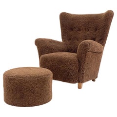 Danish Lassen Style Wingback Chair and Ottoman