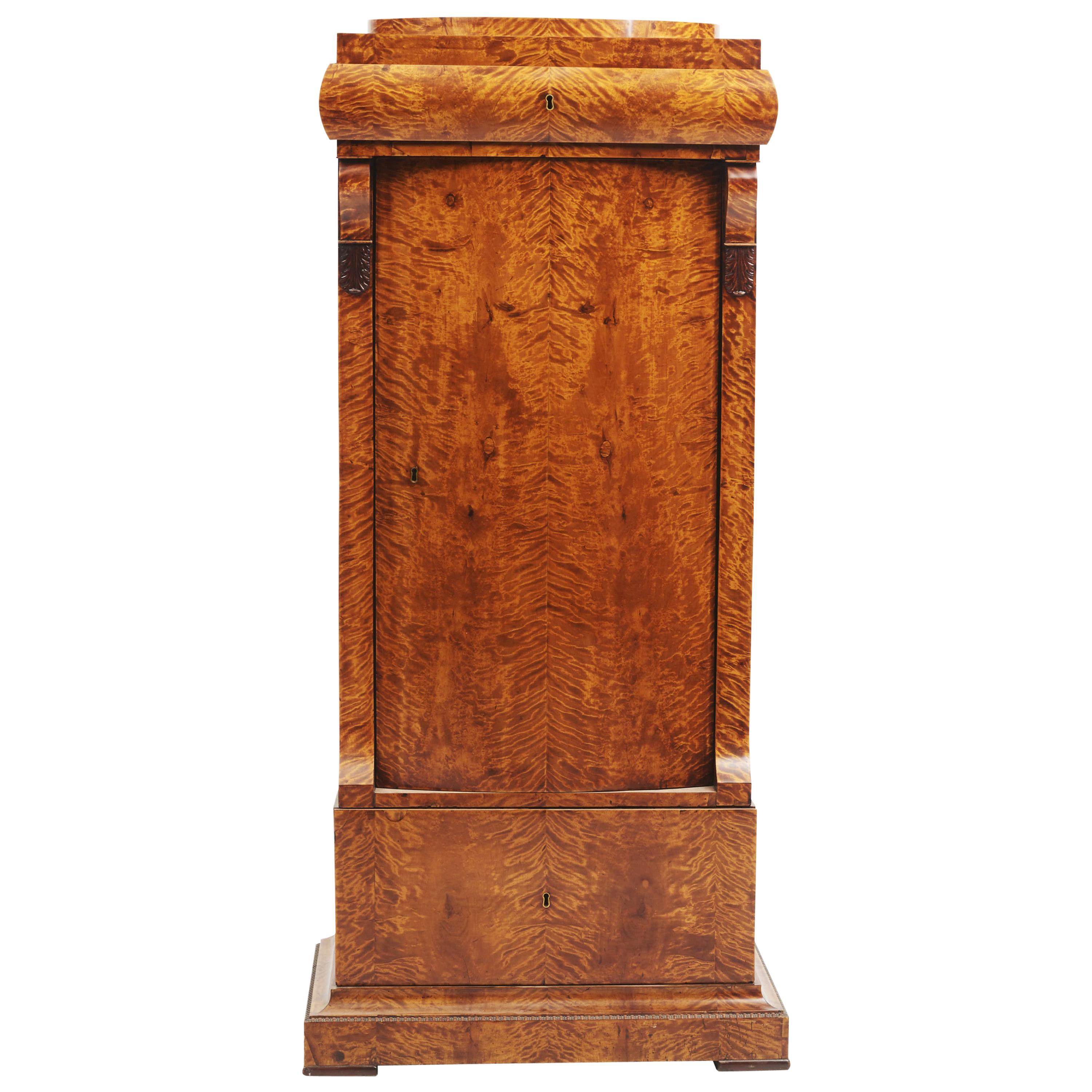 Danish Late Empire 'Biedermeier' Flamed Birch Pedestal Cabinet For Sale