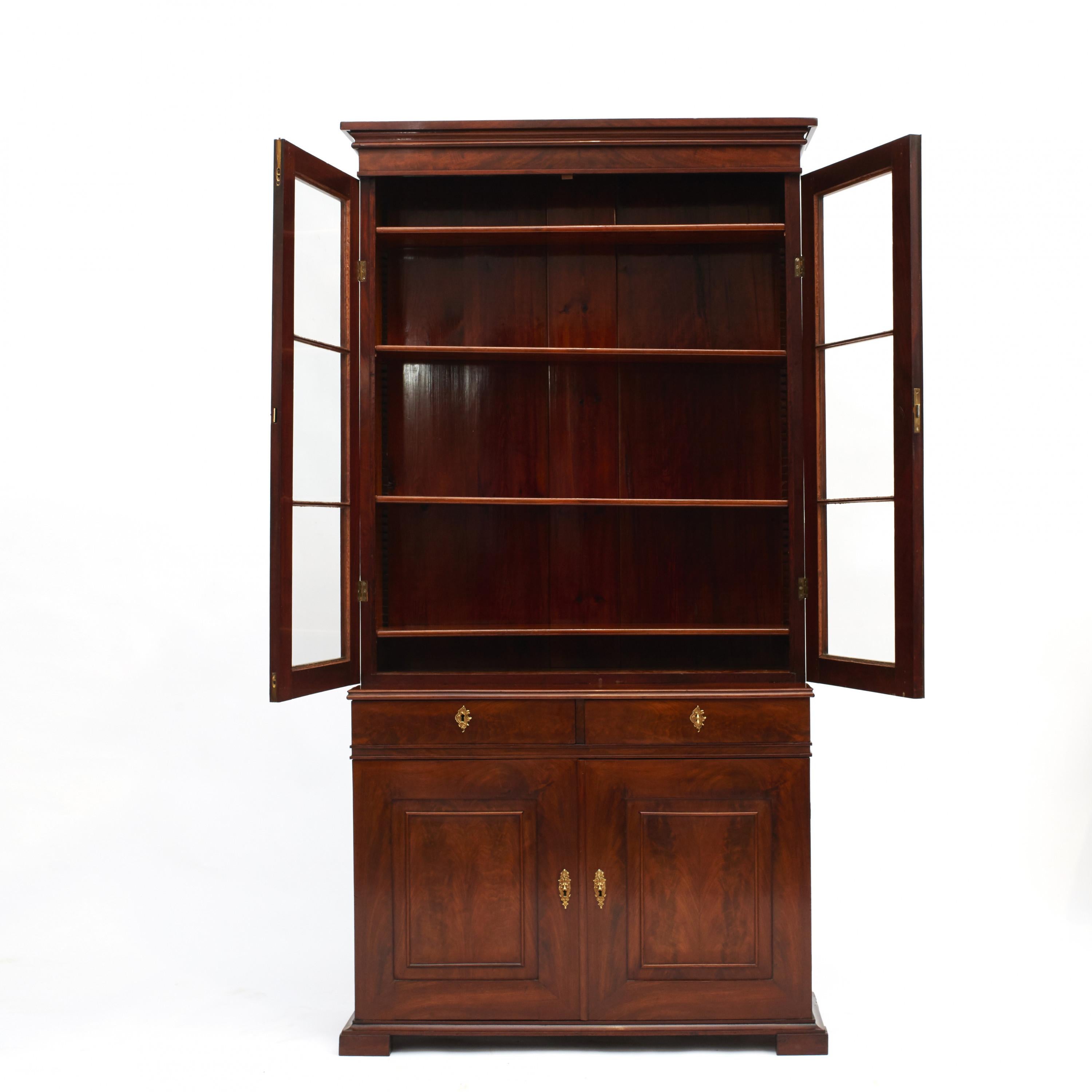 European Danish Late Empire Mahogany Bookcase Cabinet