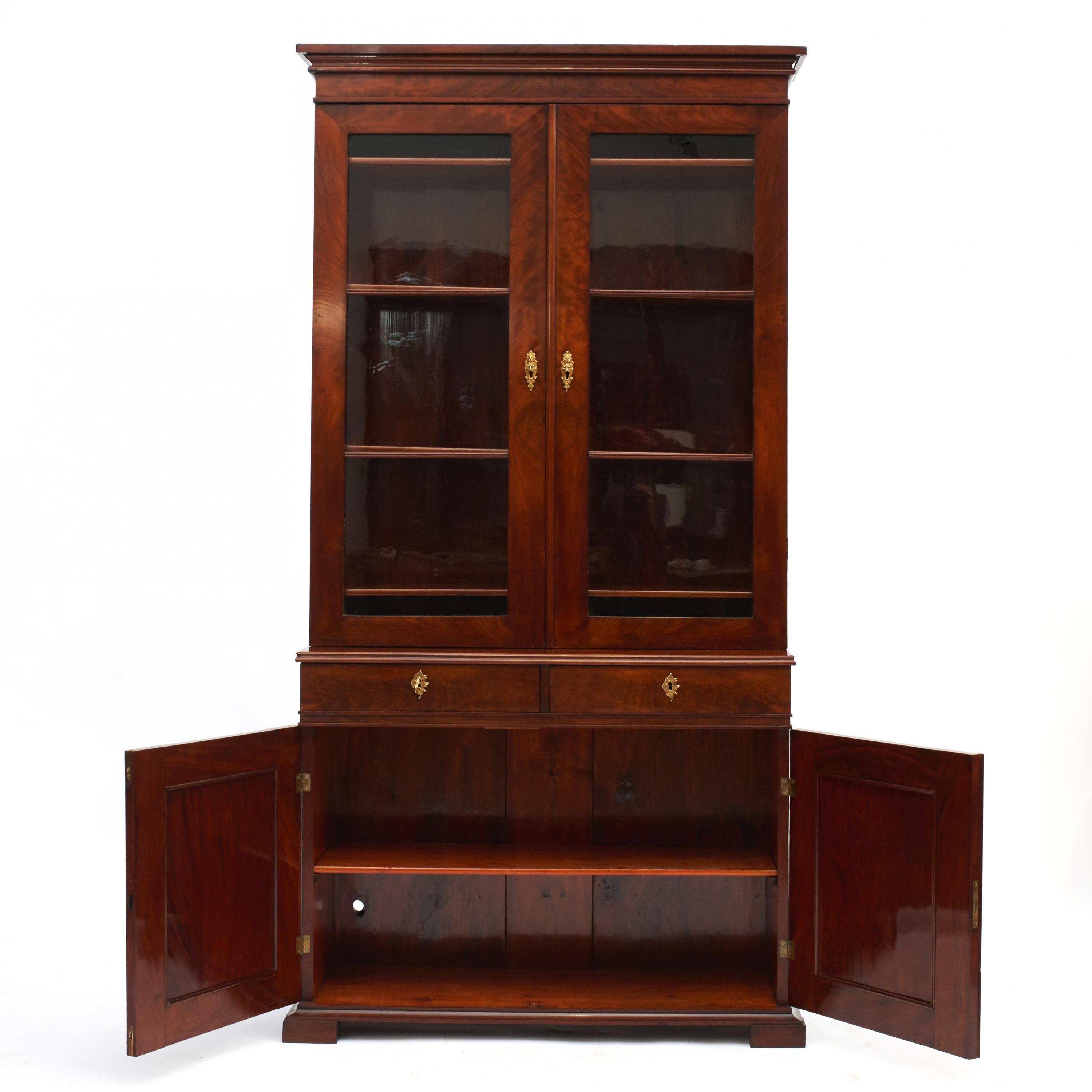 Veneer Danish Late Empire Mahogany Bookcase Cabinet