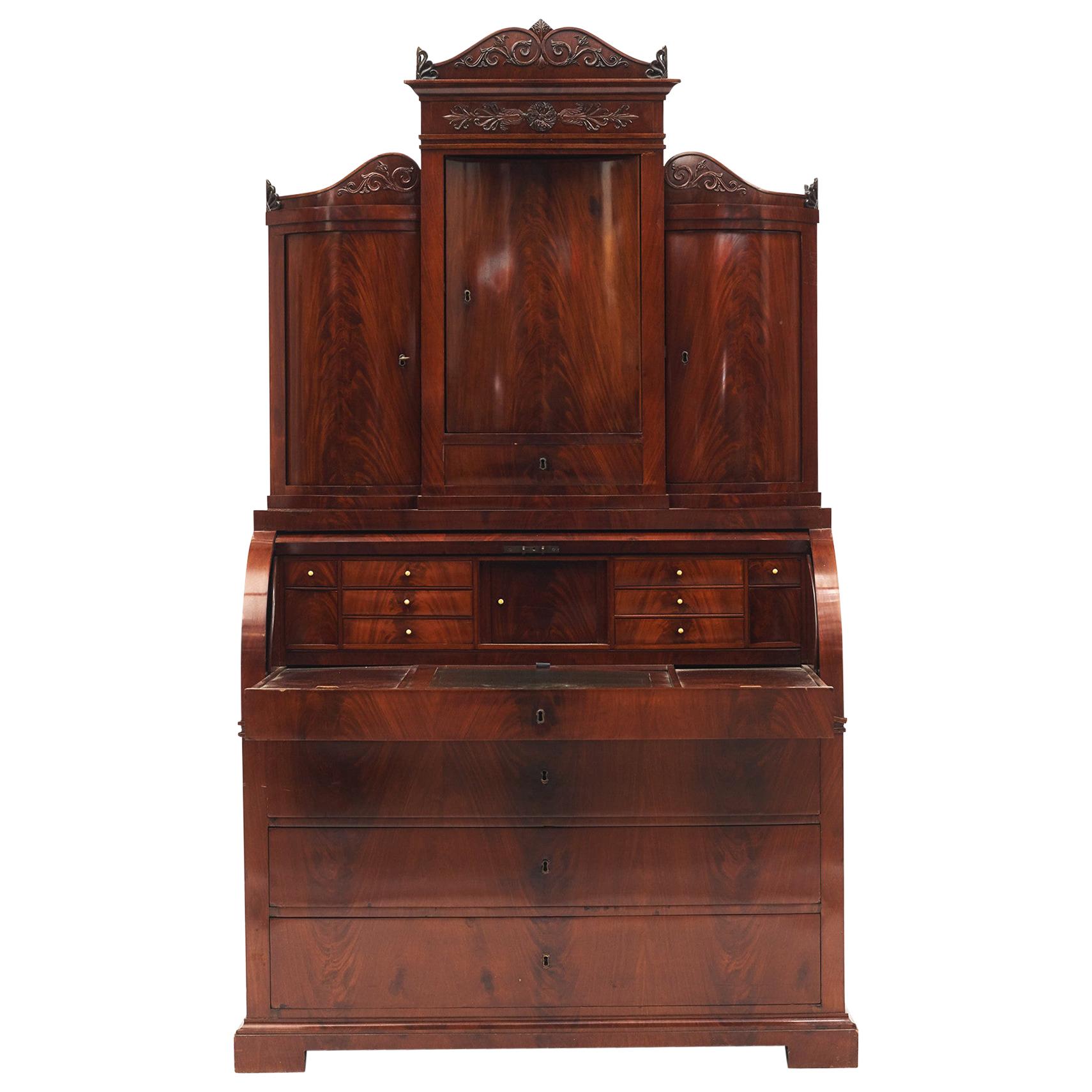 Antique Danish Late Empire Mahogany Secretary Bureau For Sale