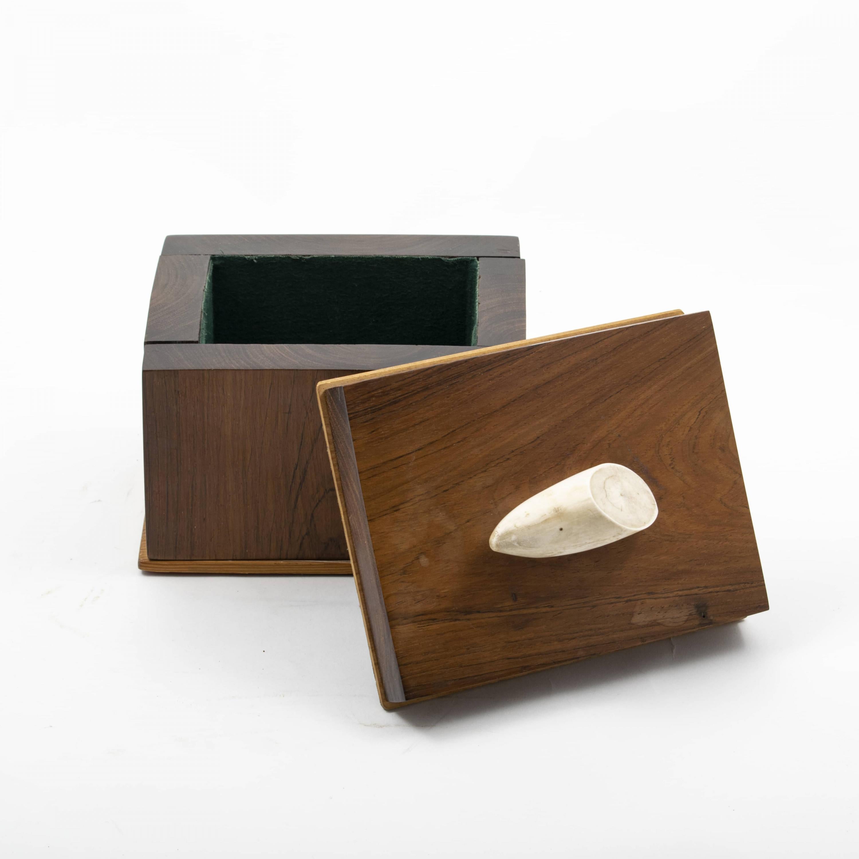 19th Century Danish Late Empire Tobacco Box in Nobel Wood, Lid with Walrus Tooth For Sale