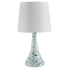 Vintage Danish Laurine Table Lamp, Ceramic with Floral White and Green Decoration 1950s 
