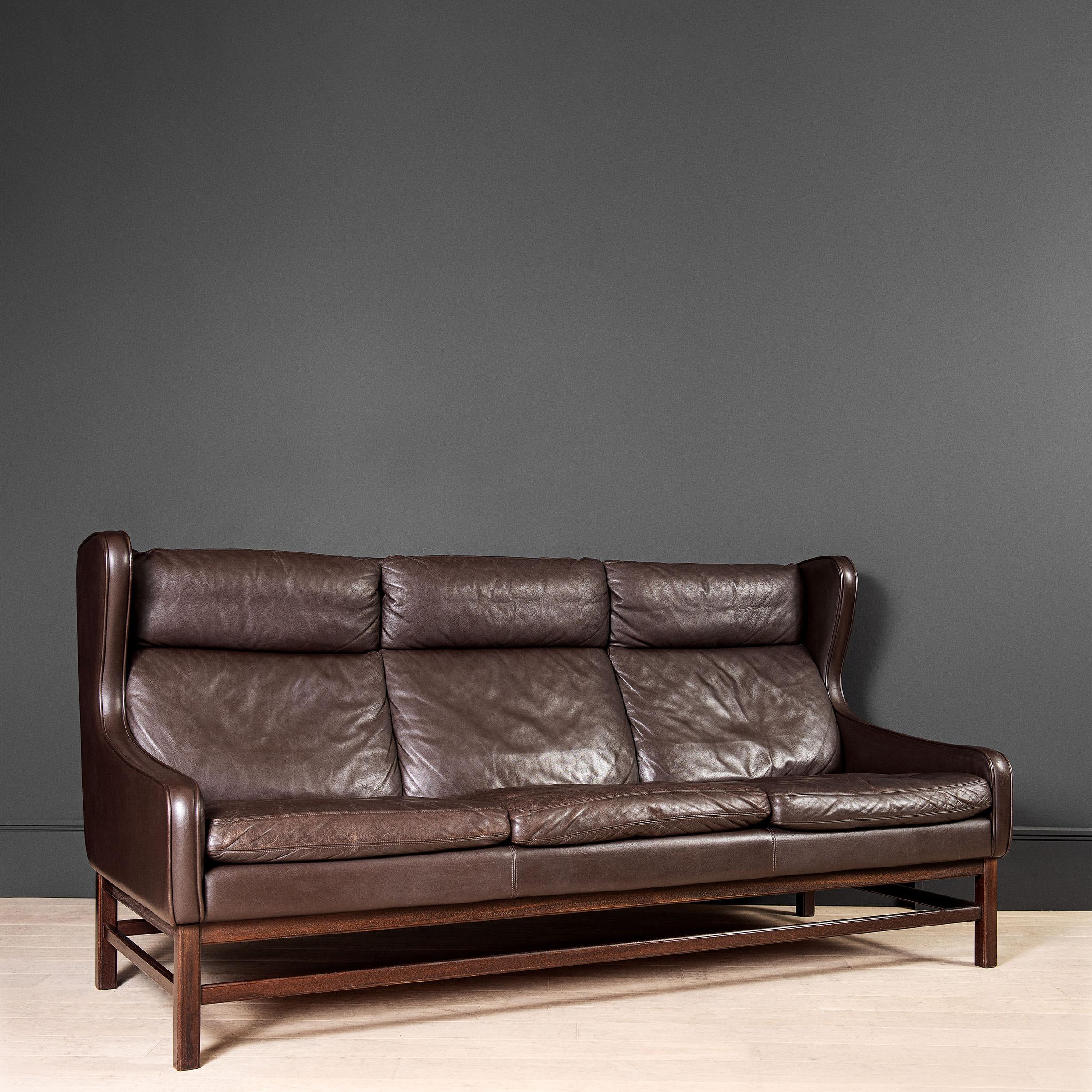 Danish Leather 3 Seater Sofa and Chair Set 2