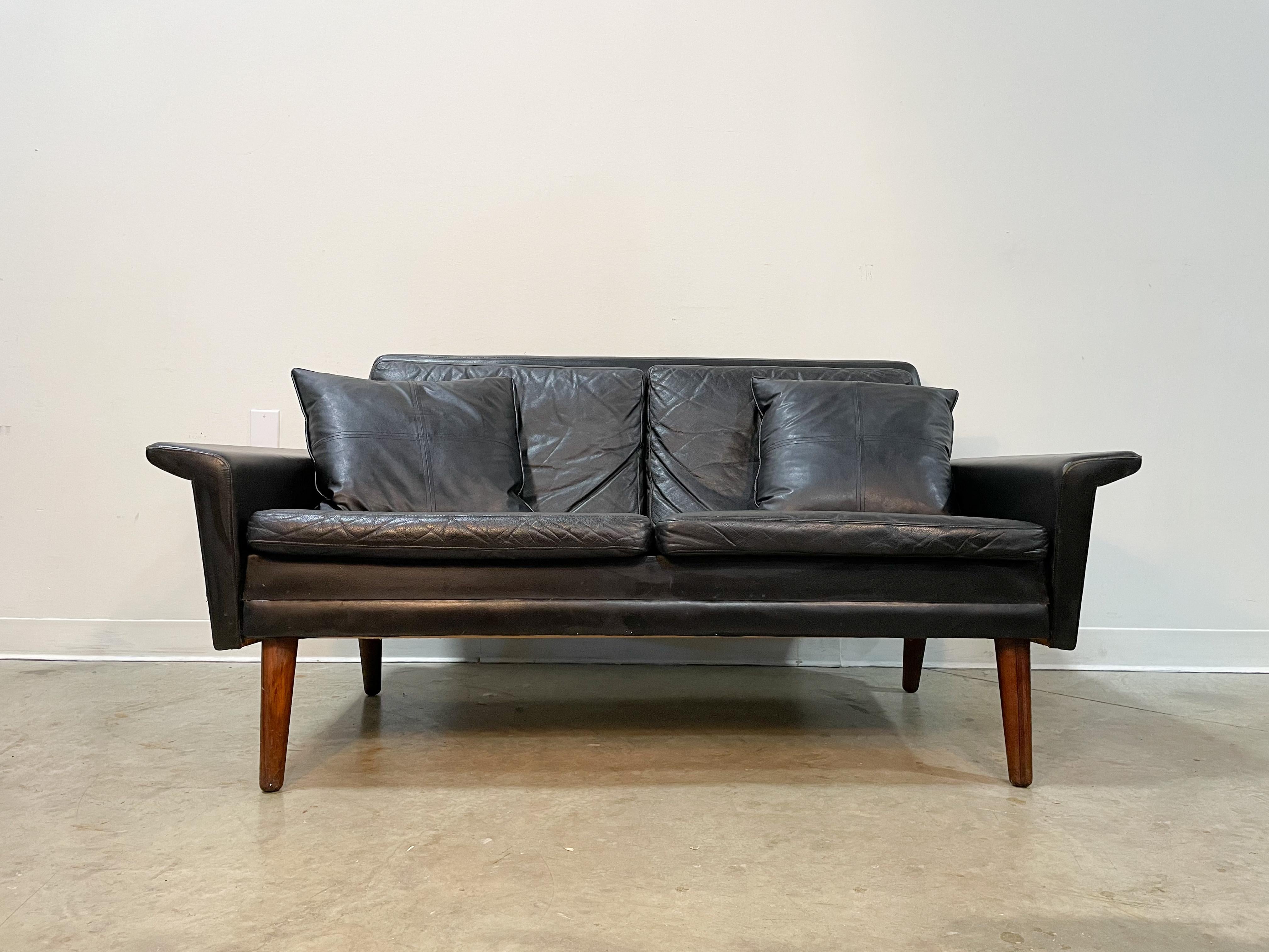 Danish Leather and Rosewood Loveseat 7