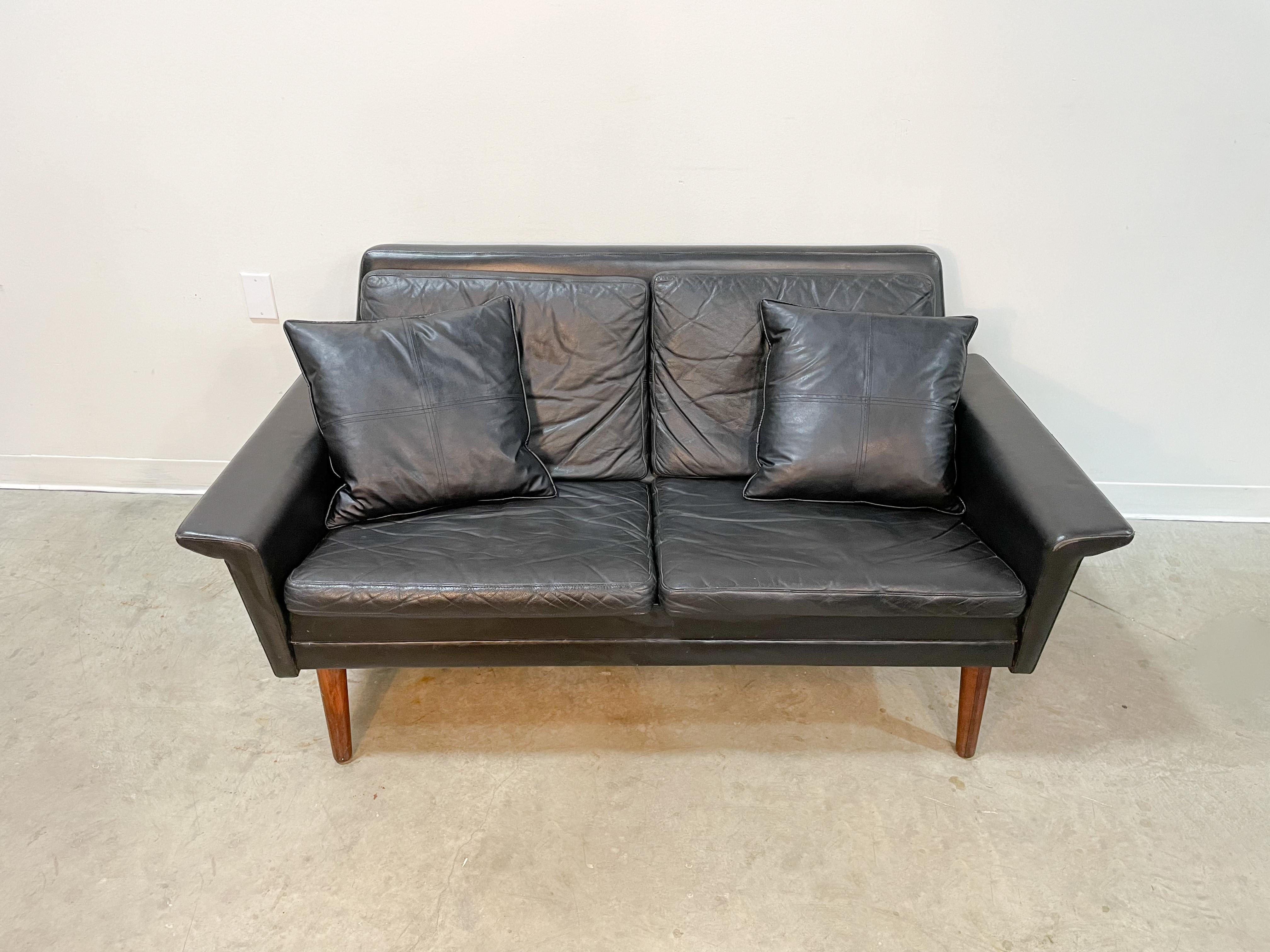 Mid-Century Modern Danish Leather and Rosewood Loveseat