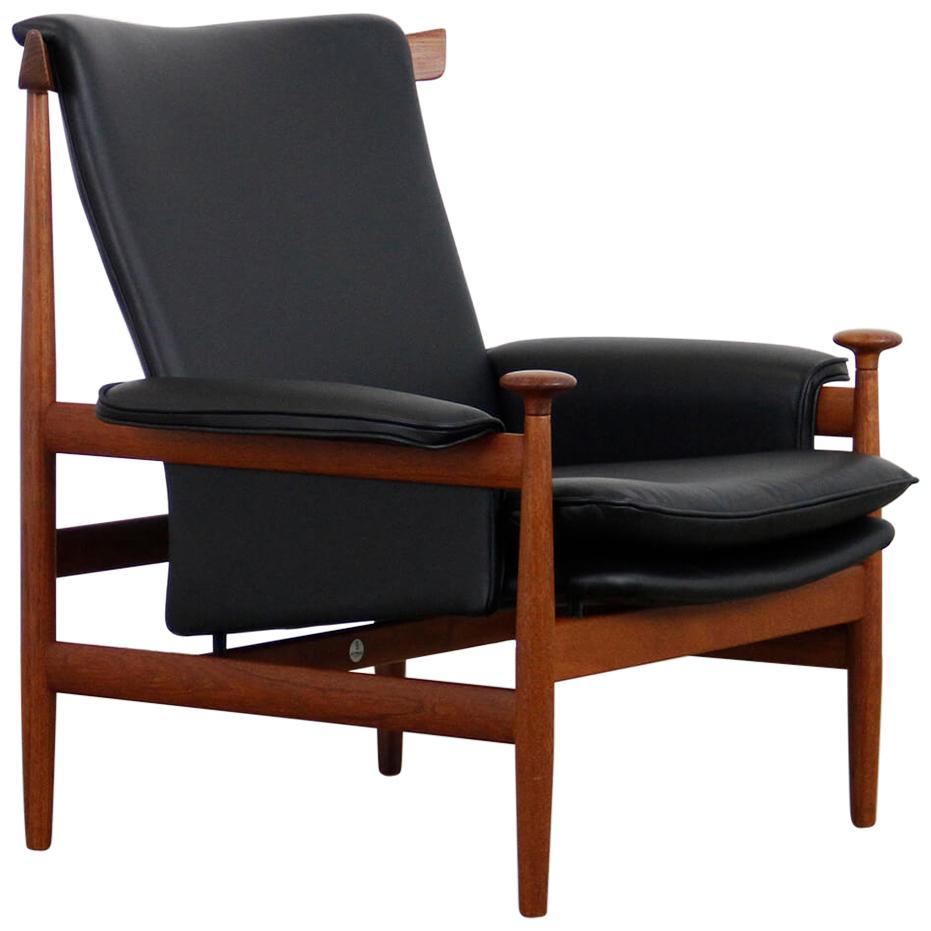 Danish Leather and Teak Bwana Model 152 Chair by Finn Juhl for France & Søn 1962 For Sale