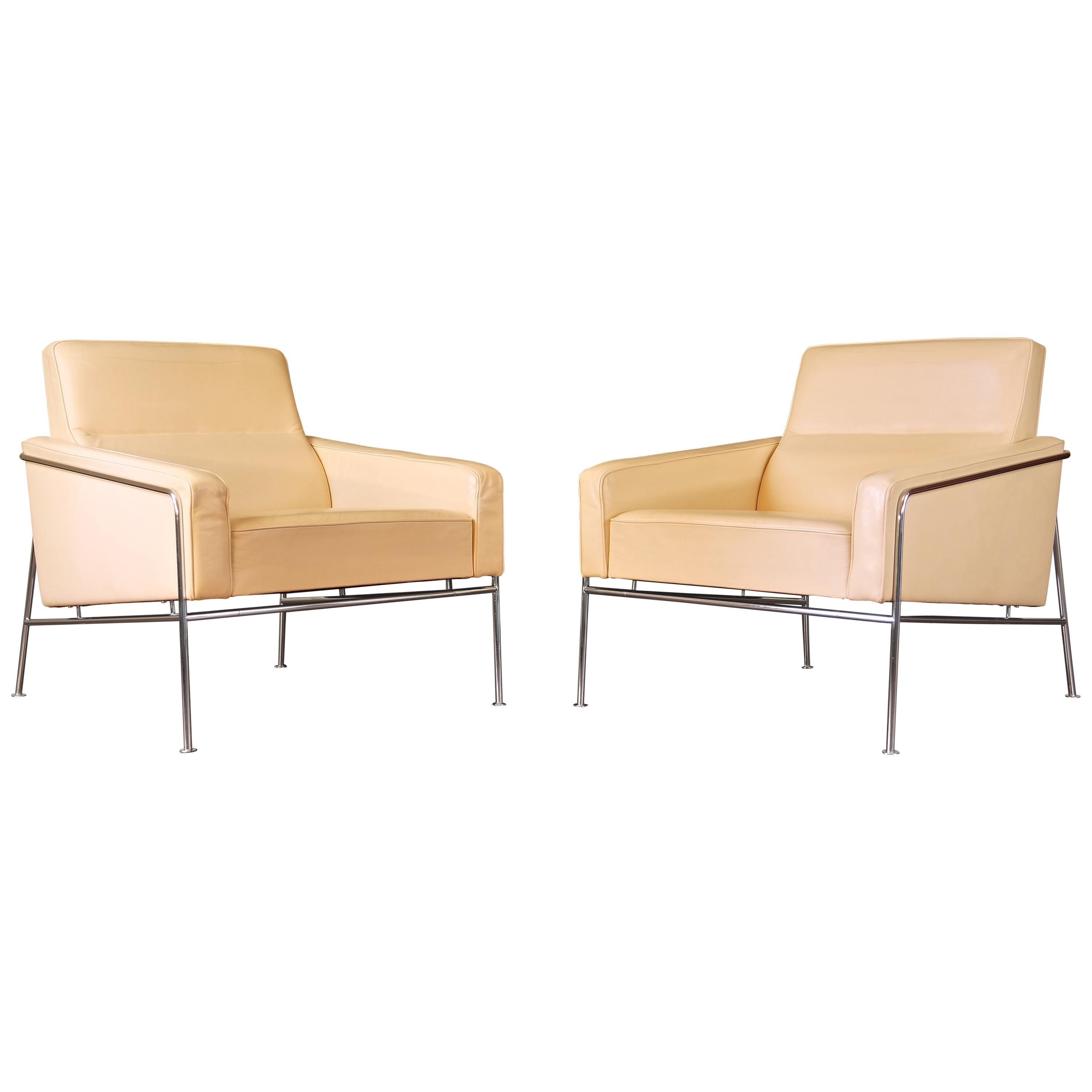 Danish Leather Arne Jacobsen Series 3300 Lounge Chairs, Fritz Hansen, Vintage For Sale