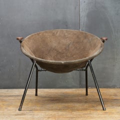 1960s Danish Leather Balloon Chair Hans Olsen Mid-Century Suede Sling Hoop Teak