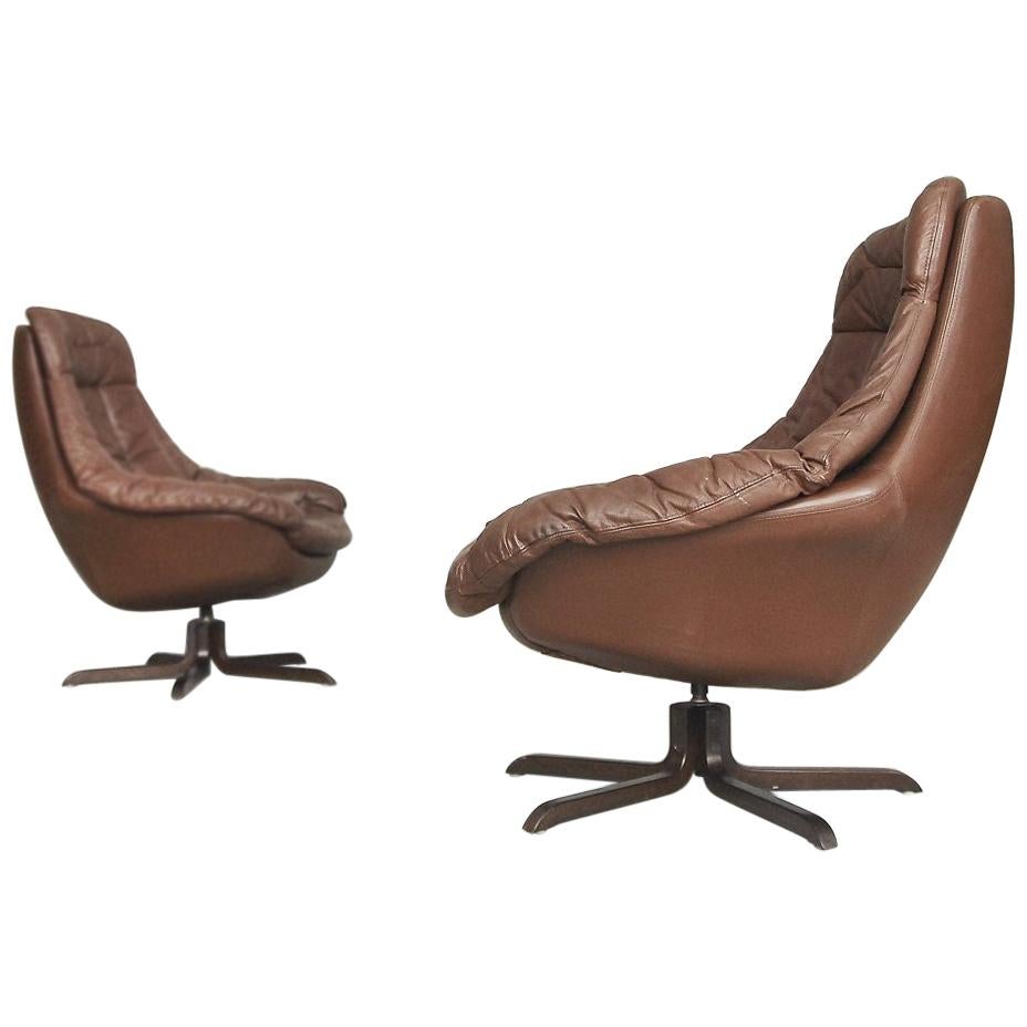 Danish Leather Chair by H. W. Klein for Bramin, 1960s, Set of Two