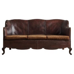 Antique Danish Leather Club Sofa