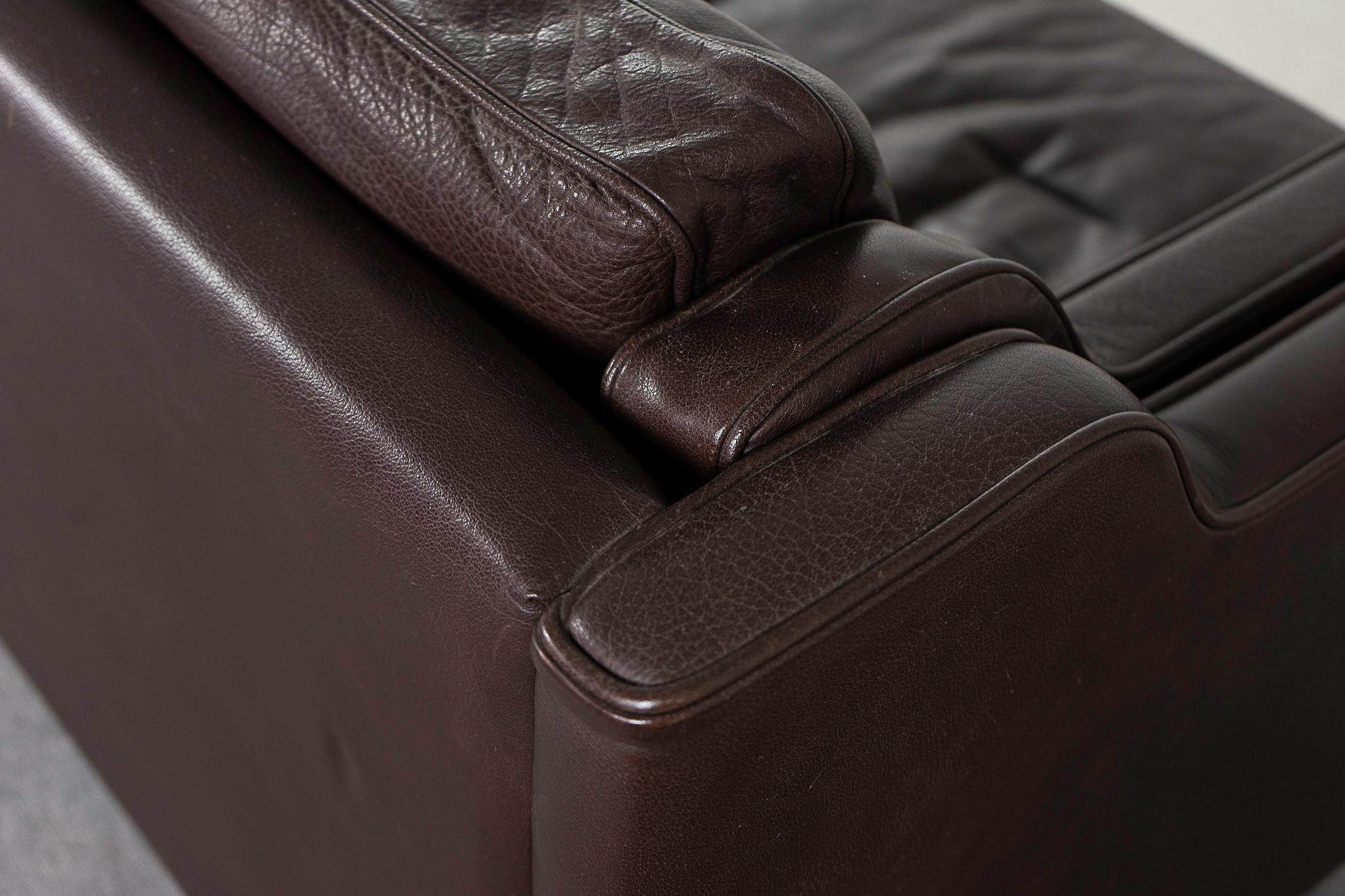 Danish Leather Dark Brown Loveseat by Stouby For Sale 5