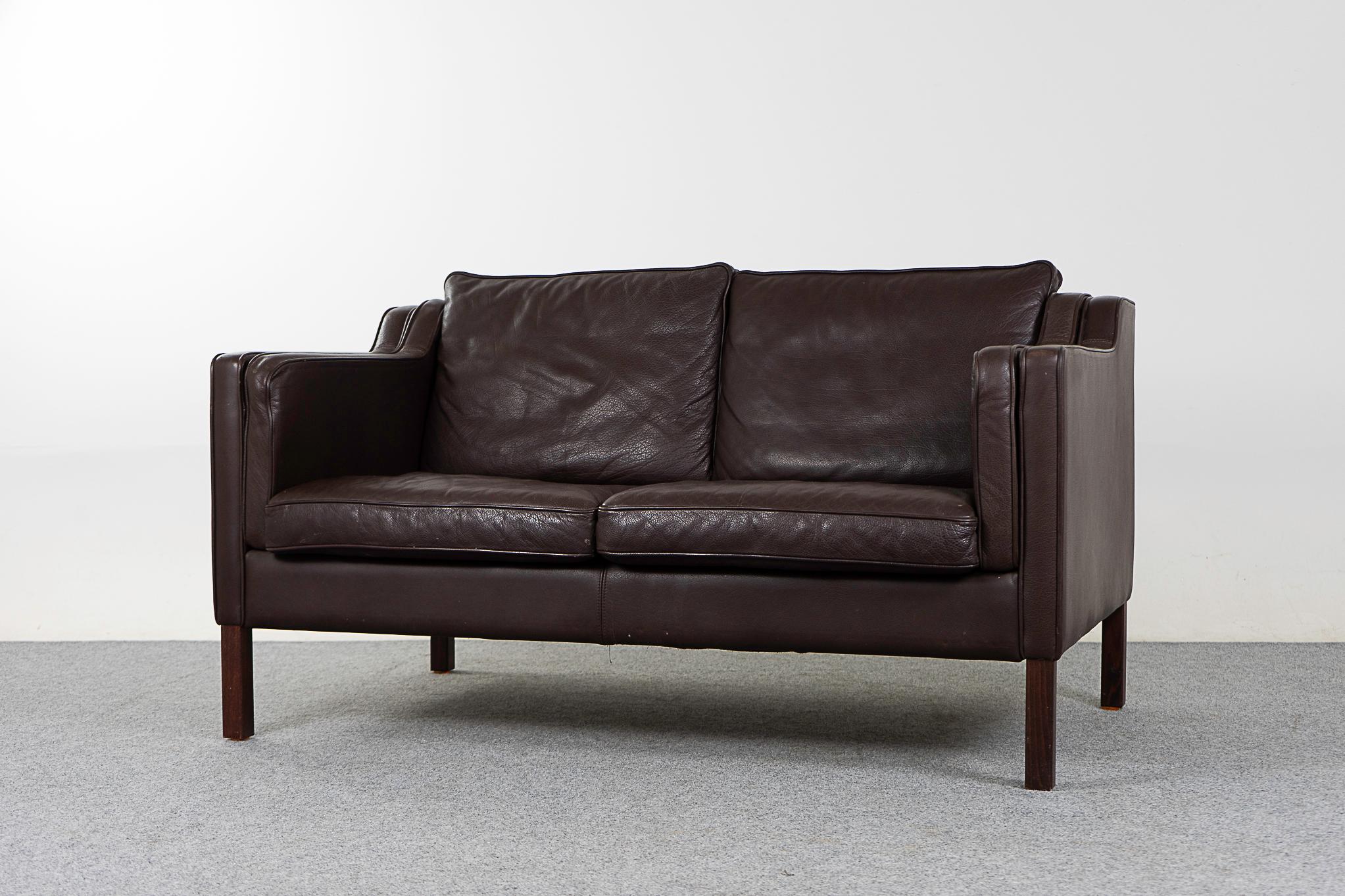 Danish Leather Dark Brown Loveseat by Stouby For Sale 1