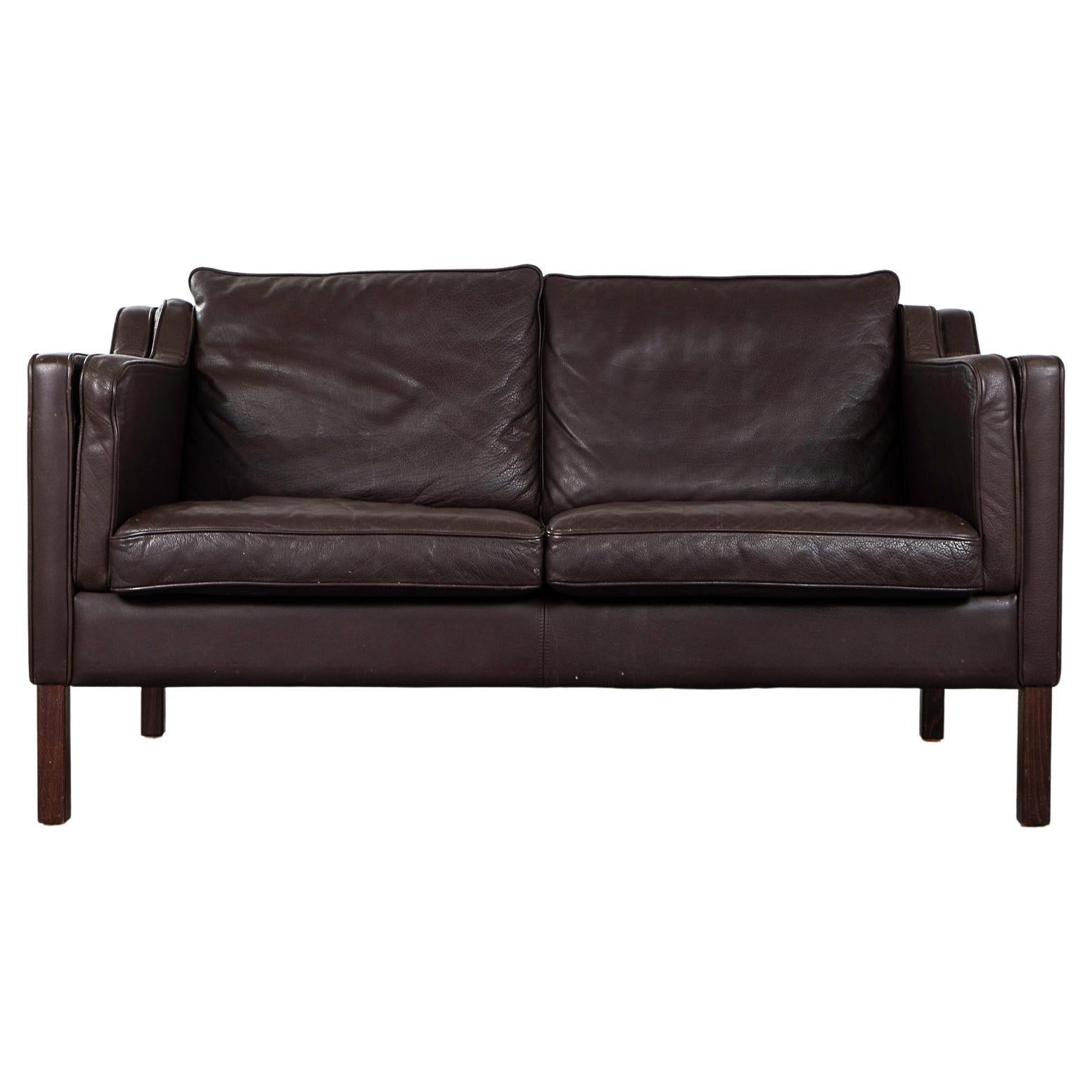 Danish Leather Dark Brown Loveseat by Stouby For Sale
