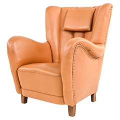 Danish Leather Easy Chair in the Manner of Boesen & Lassen