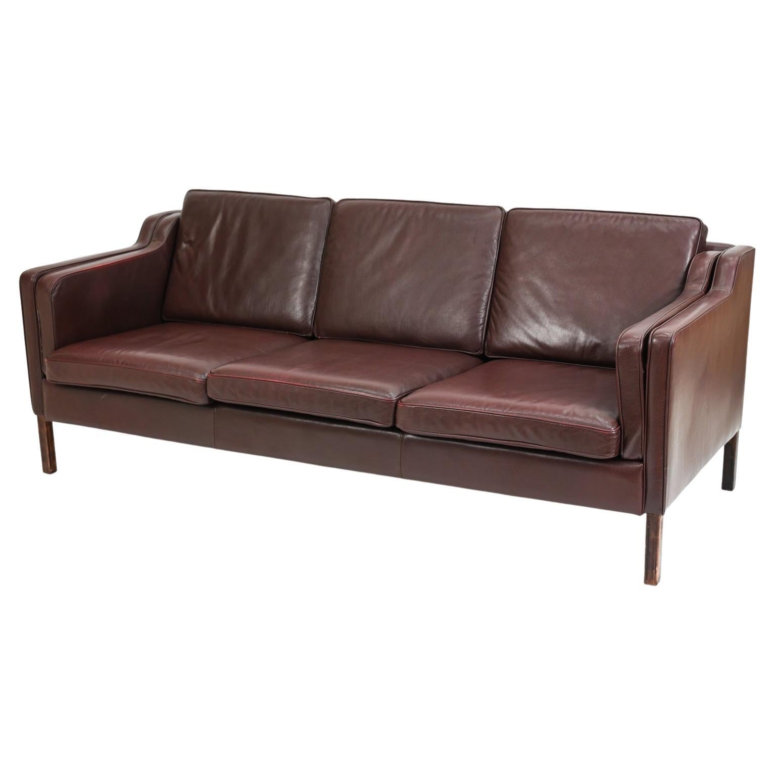 Danish Leather "Eva" Sofa by Stouby, in the Manner of Børge Mogensen