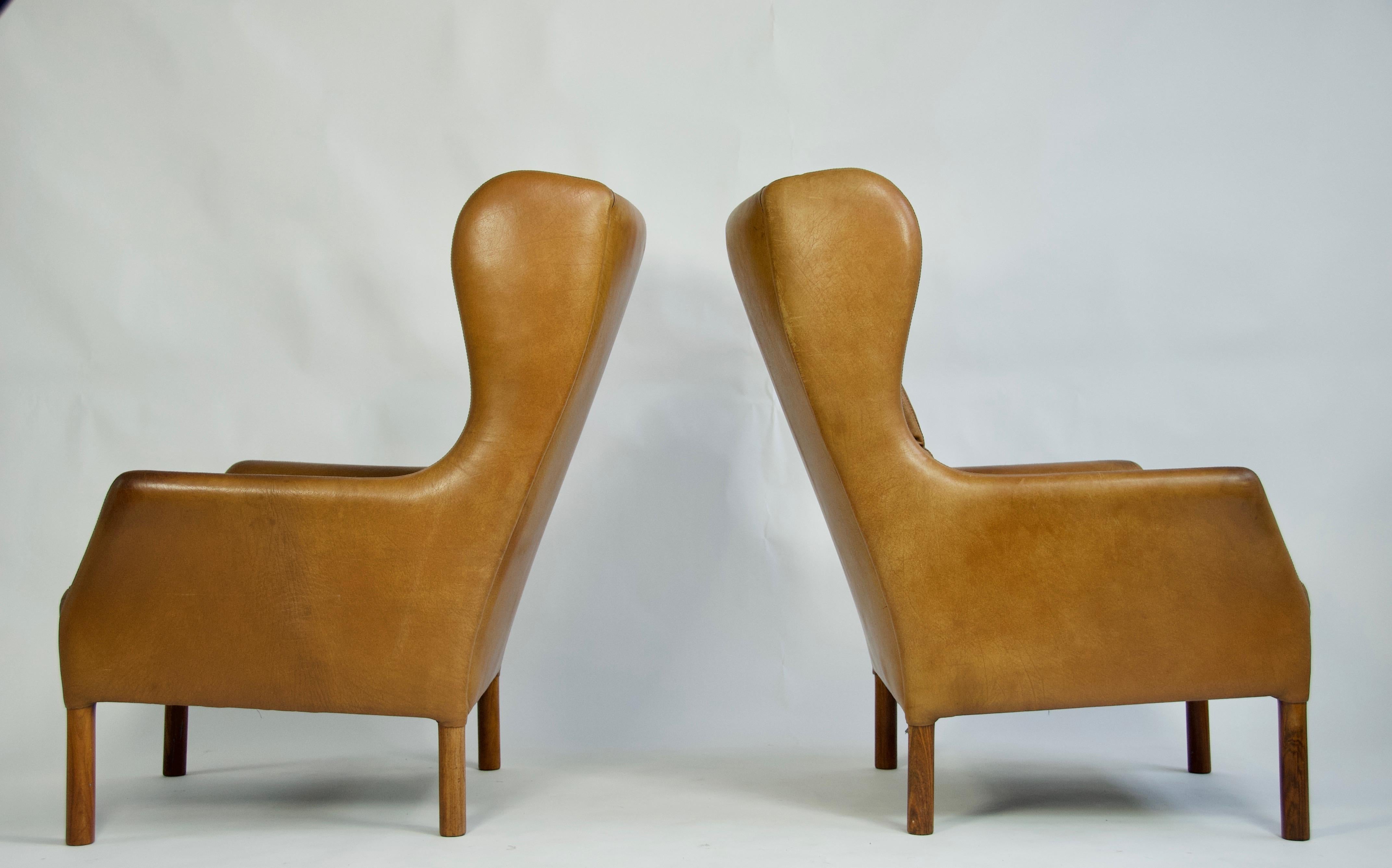 Scandinavian Modern Danish Leather High Back Chairs For Sale