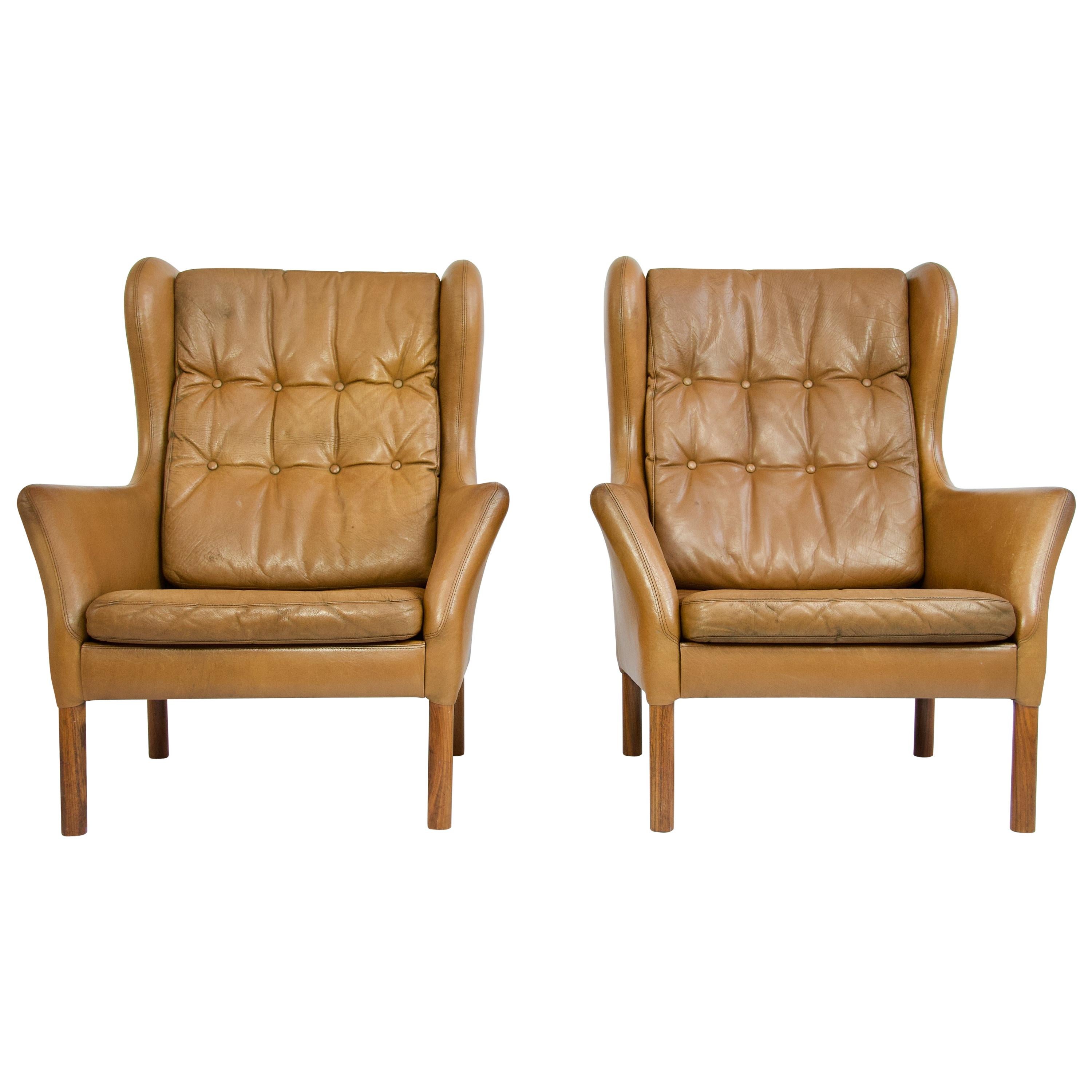 Danish Leather High Back Chairs For Sale