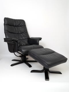 Danish Leather Lounge Chair and Ottoman C.1970