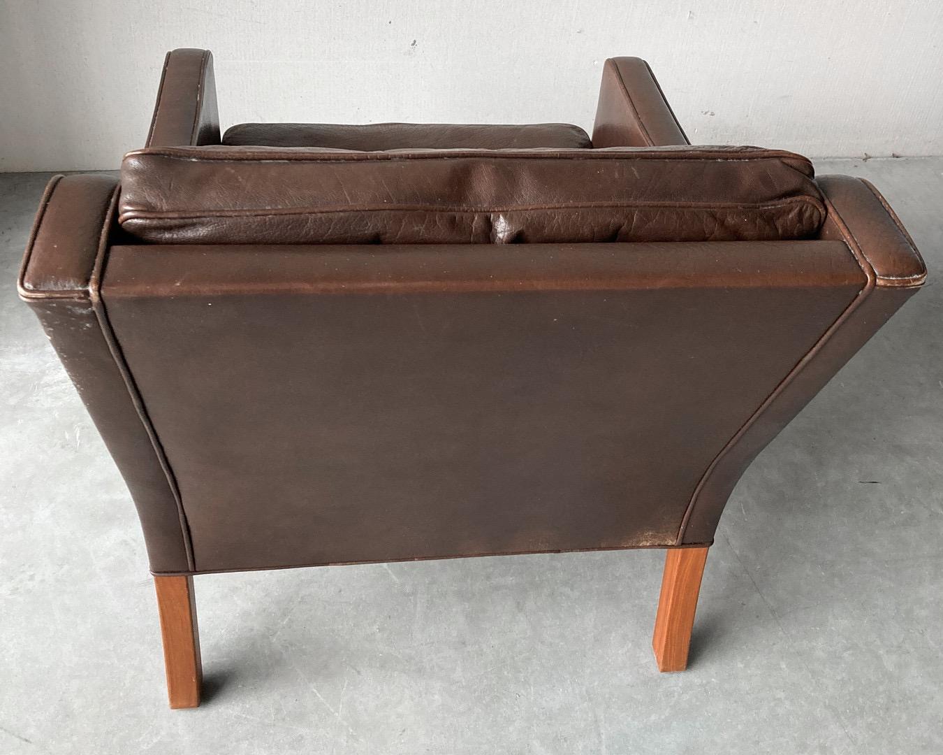 Danish Leather Lounge Chair, Børge Mogensen for Fredericia, Mod 2207, 1960ies For Sale 1