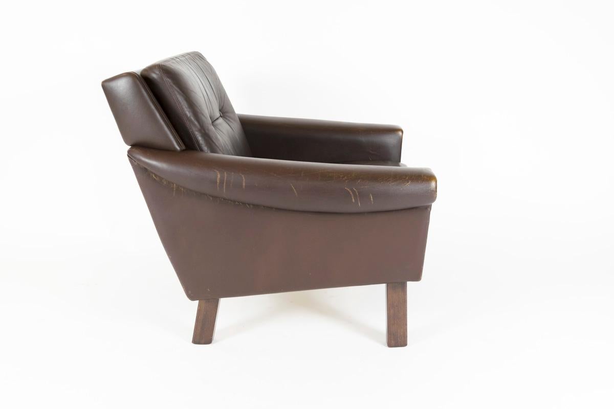Mid-Century Modern Danish Leather Lounge Chair, by Aage Christiansen, Denmark, 1960s For Sale