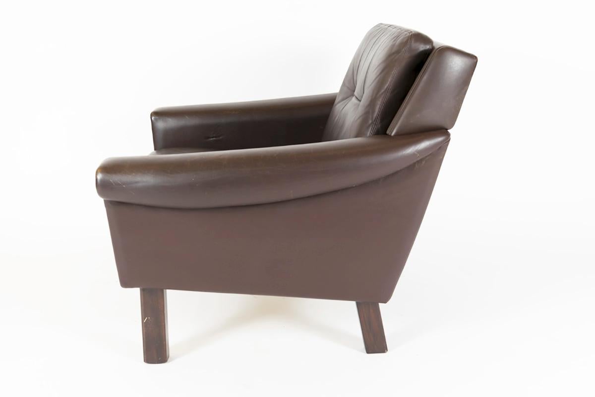 Danish Leather Lounge Chair, by Aage Christiansen, Denmark, 1960s In Fair Condition For Sale In Enschede, Overijssel