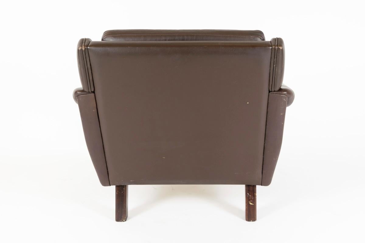 Mid-20th Century Danish Leather Lounge Chair, by Aage Christiansen, Denmark, 1960s For Sale