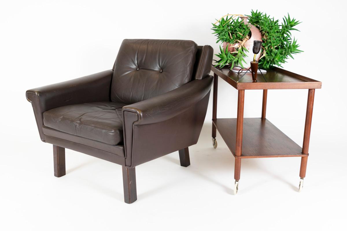 Danish Leather Lounge Chair, by Aage Christiansen, Denmark, 1960s For Sale 1