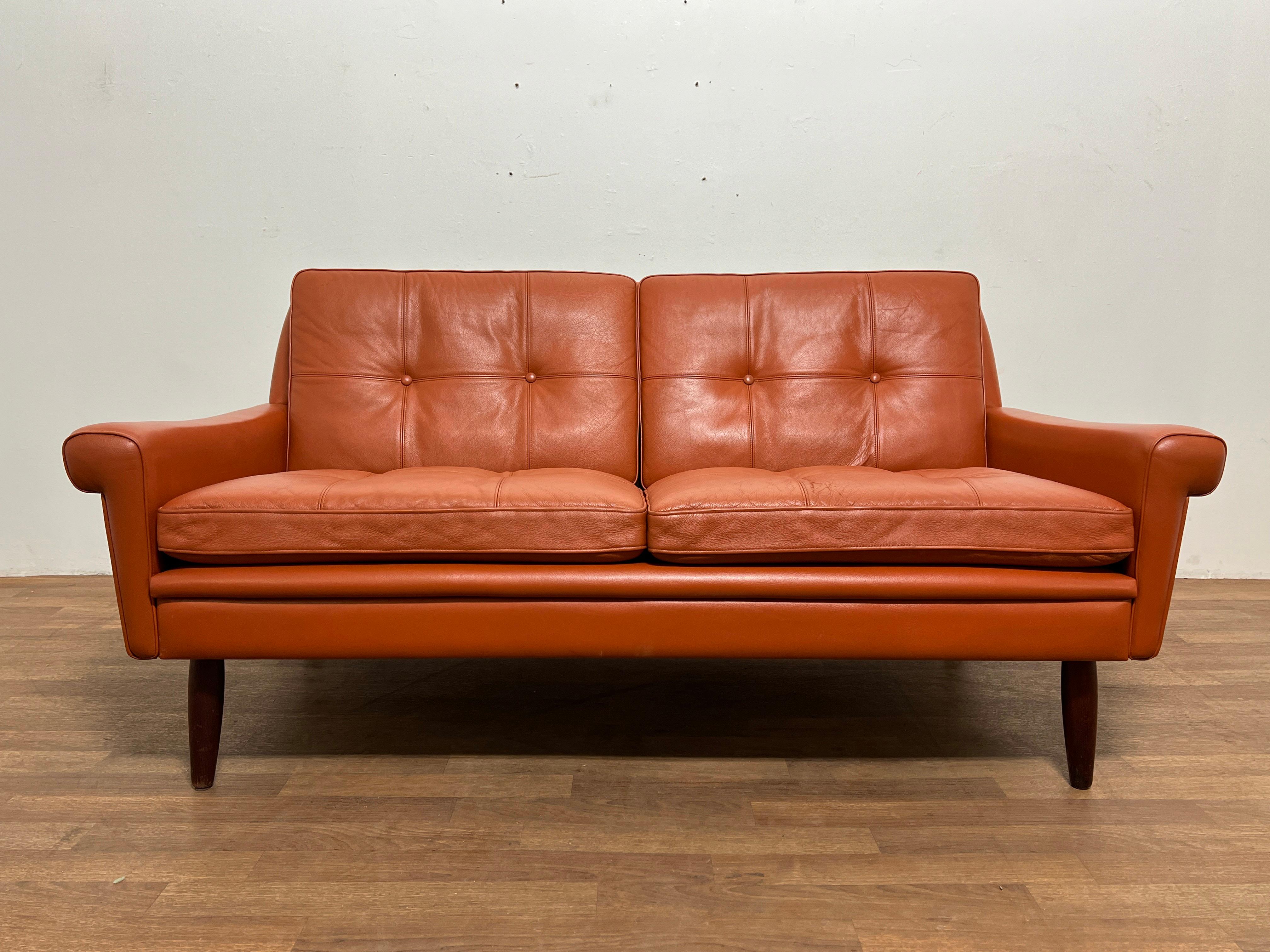 Danish Leather Loveseat by Svend Skipper, Circa 1960s In Good Condition In Peabody, MA