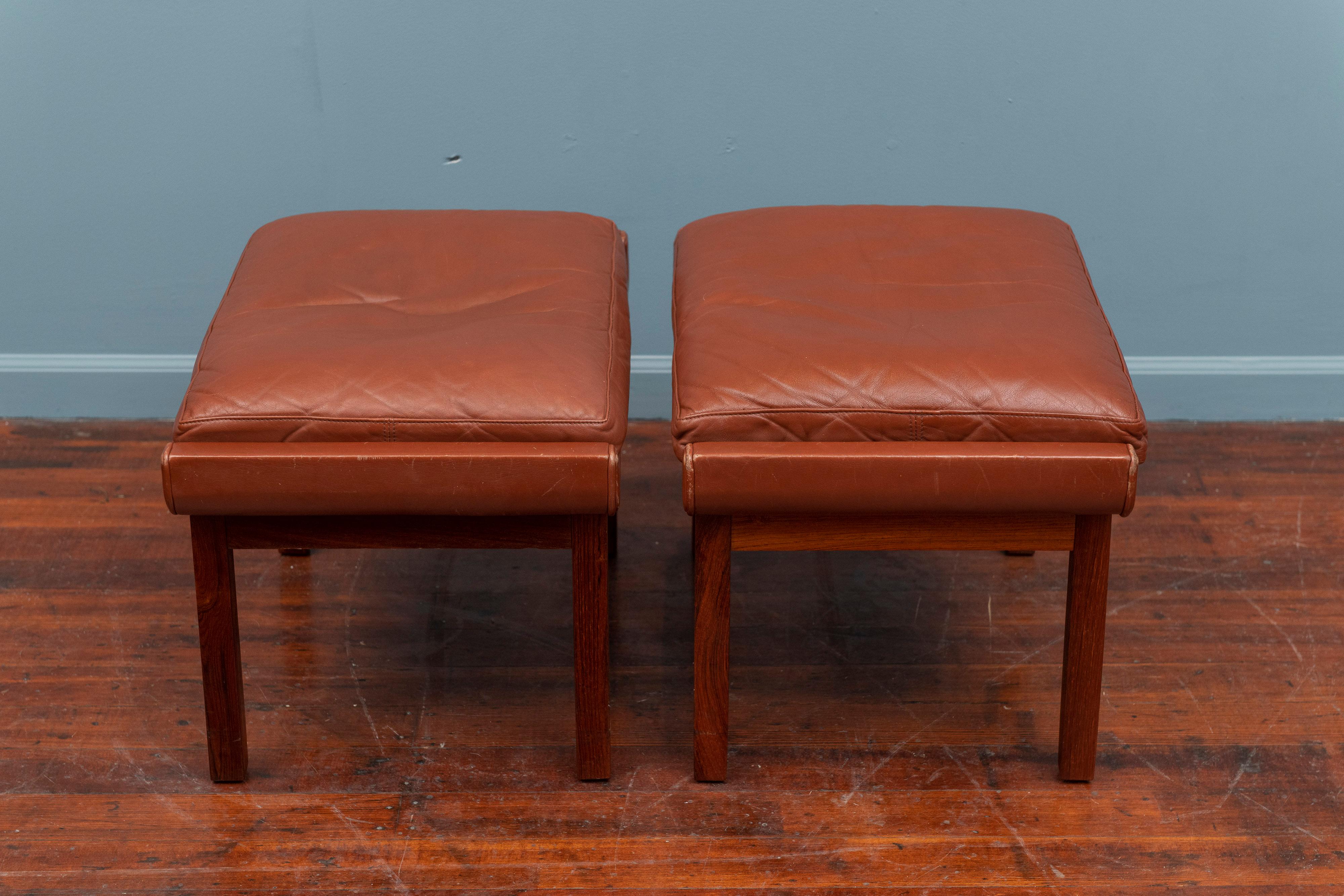 Rosewood Danish Leather Ottomans