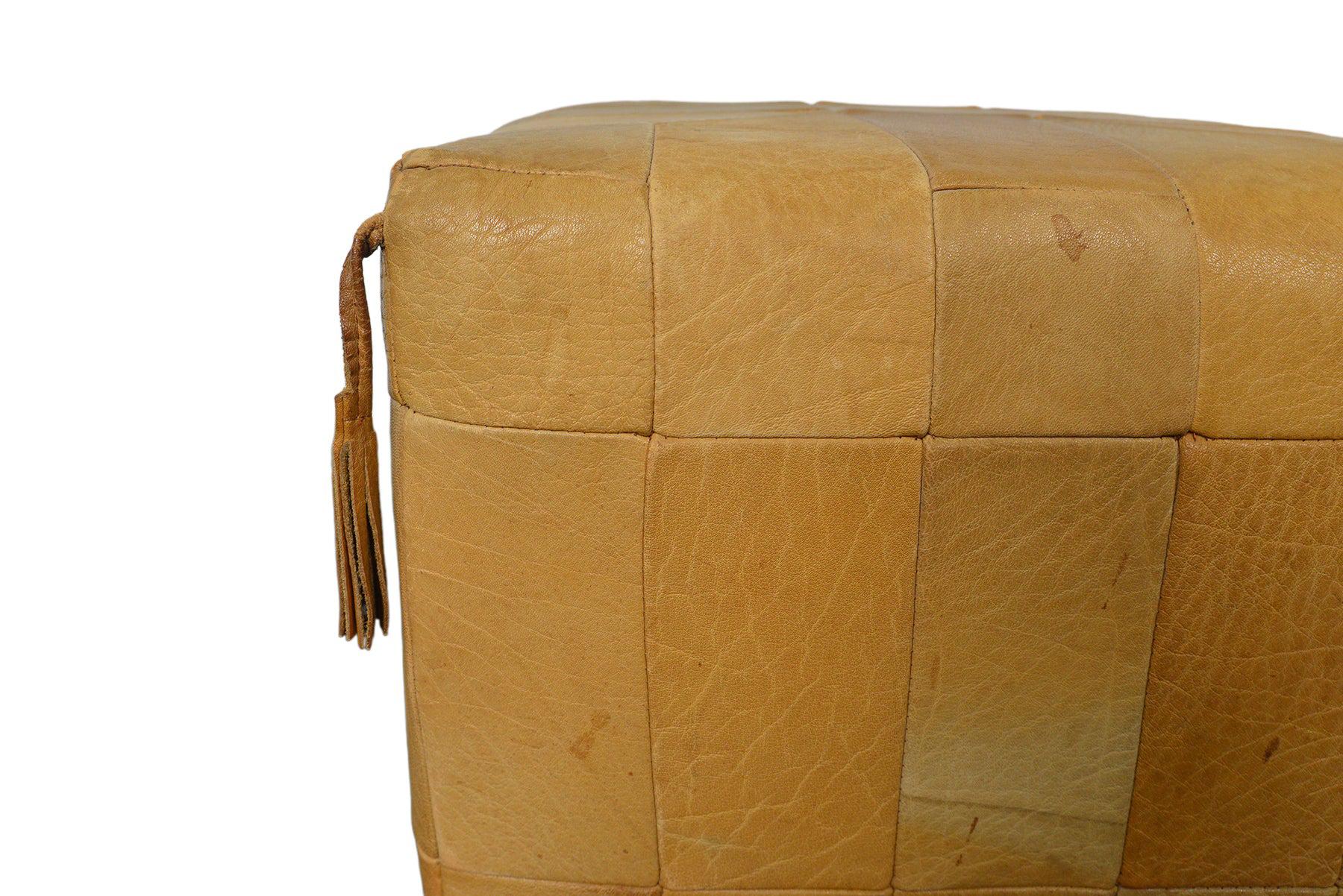 Mid-Century Modern Danish Leather Patchwork Pouff / Ottoman For Sale