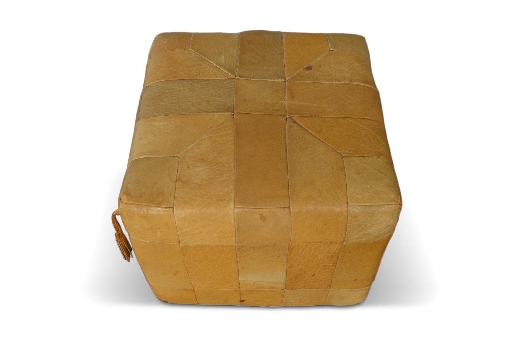 Danish Leather Patchwork Pouff / Ottoman In Good Condition For Sale In Berkeley, CA